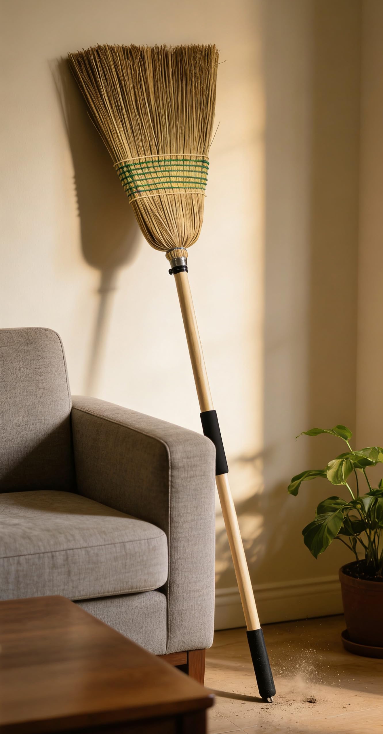 Straw Broom,Handmade Corn Broom Made from Natural Corn stalks, Outdoor Broom Equipped Wooden Handle. Natural Broom Reinforced