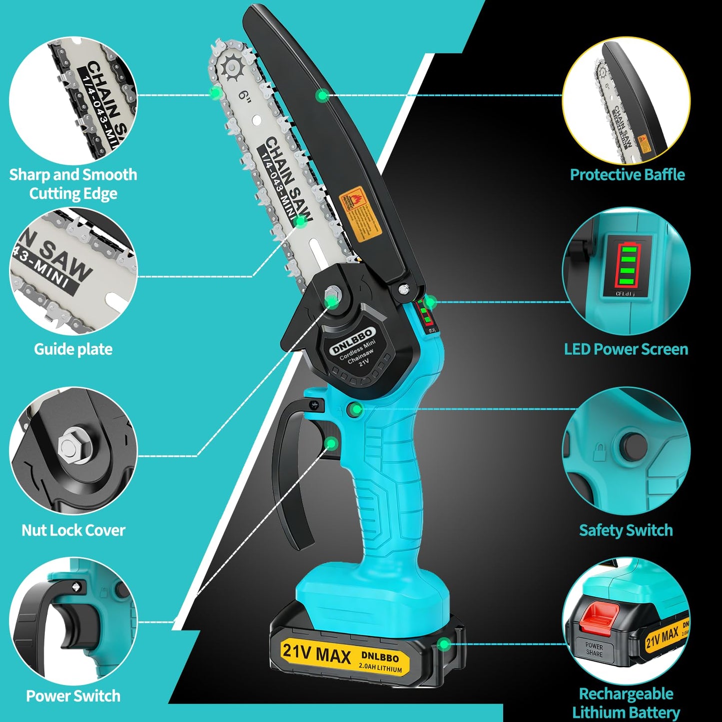 Mini Chainsaw Cordless, 6 inch Electric Chain Saw, With power display for Wood/Tree Cutting, Garden & Household Use Stocking Holiday Gifts for Men, Fathers & Gardening Enthusiasts