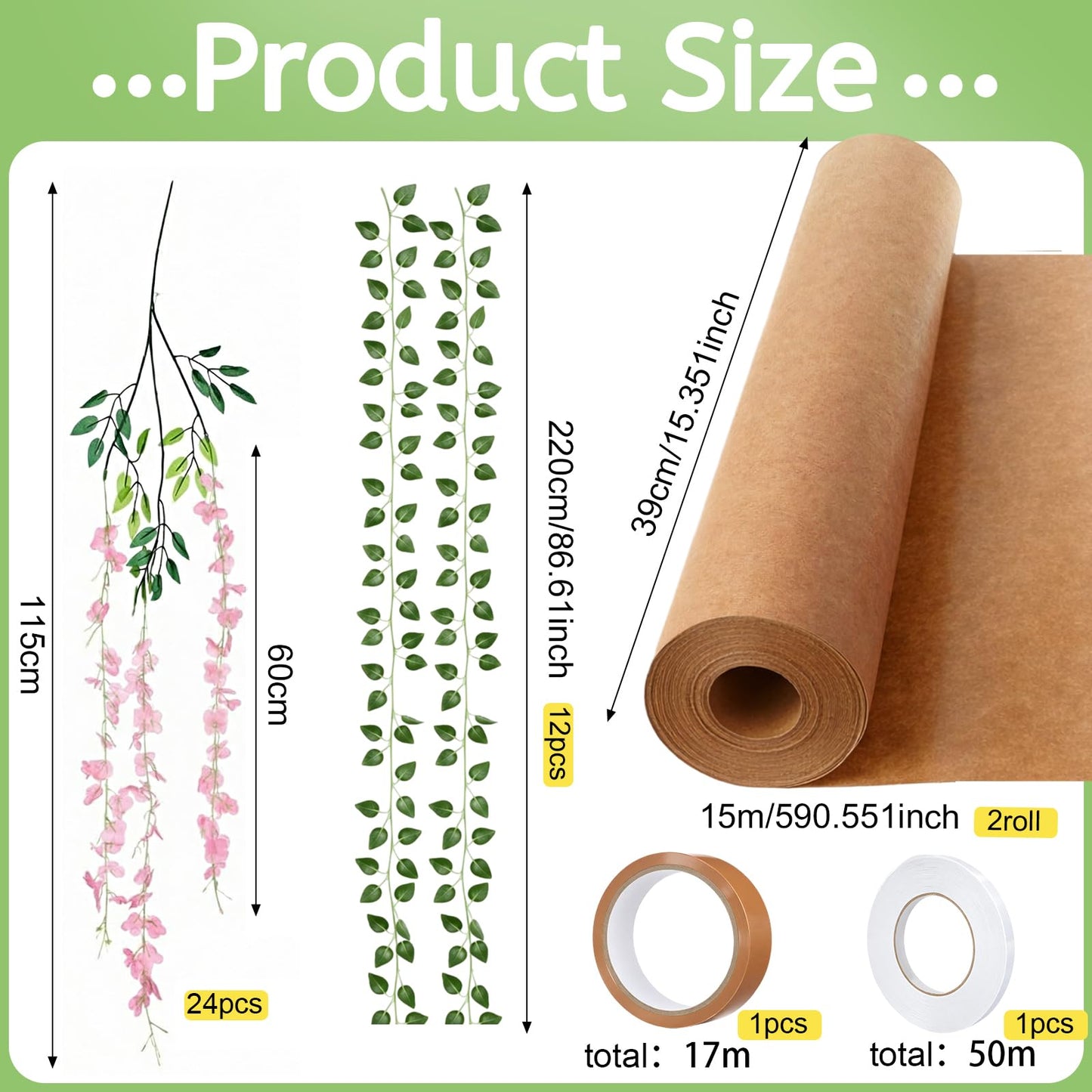 XunYee 3D Wisteria Tree Wall Decor for Room Classroom Ceiling Artificial Wisteria Hanging Flowers DIY Cardboard Paper Tree with Green Vine Kraft Paper Fairy Bulletin Board Decorations(Pink)