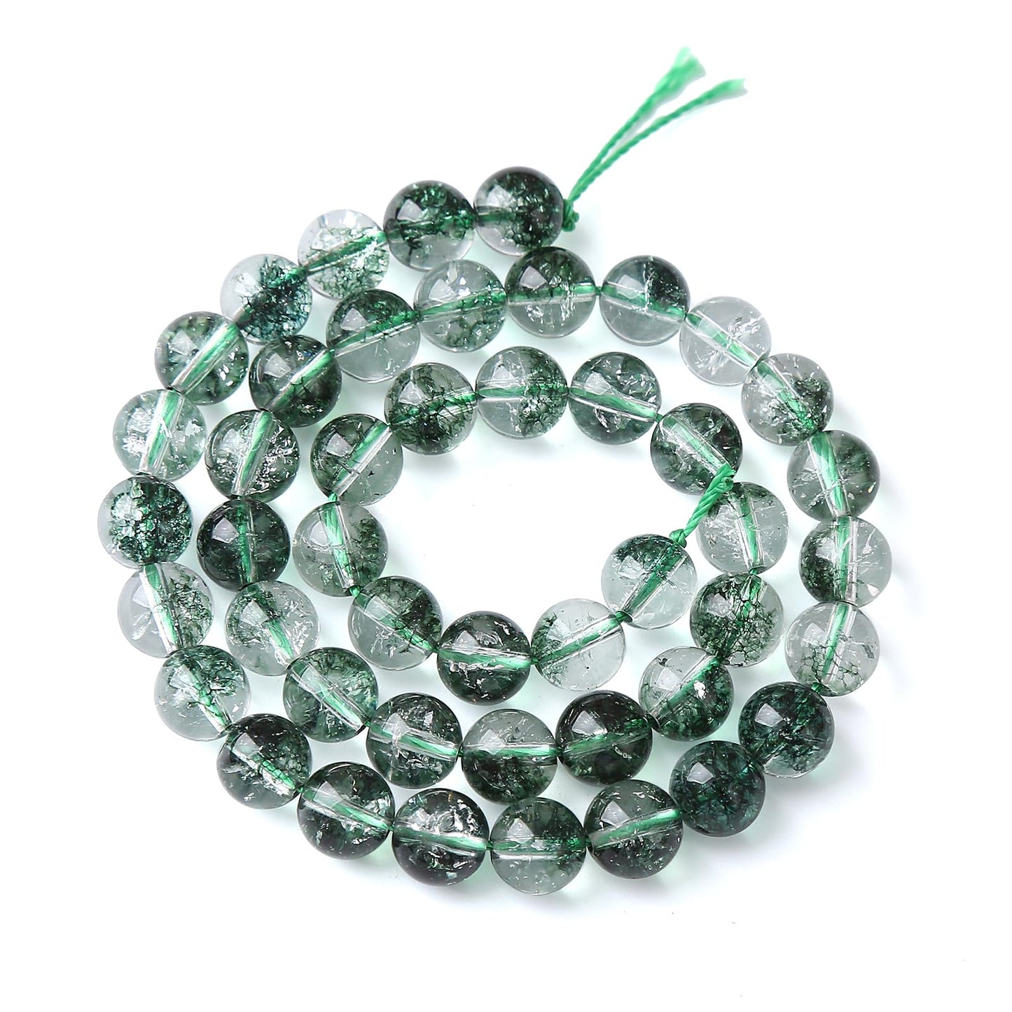 8MM 46PCS Natural Stone Dark Green Crystal Beads Ghost Quartz Loose Beads for Jewelry Making DIY Bracelet