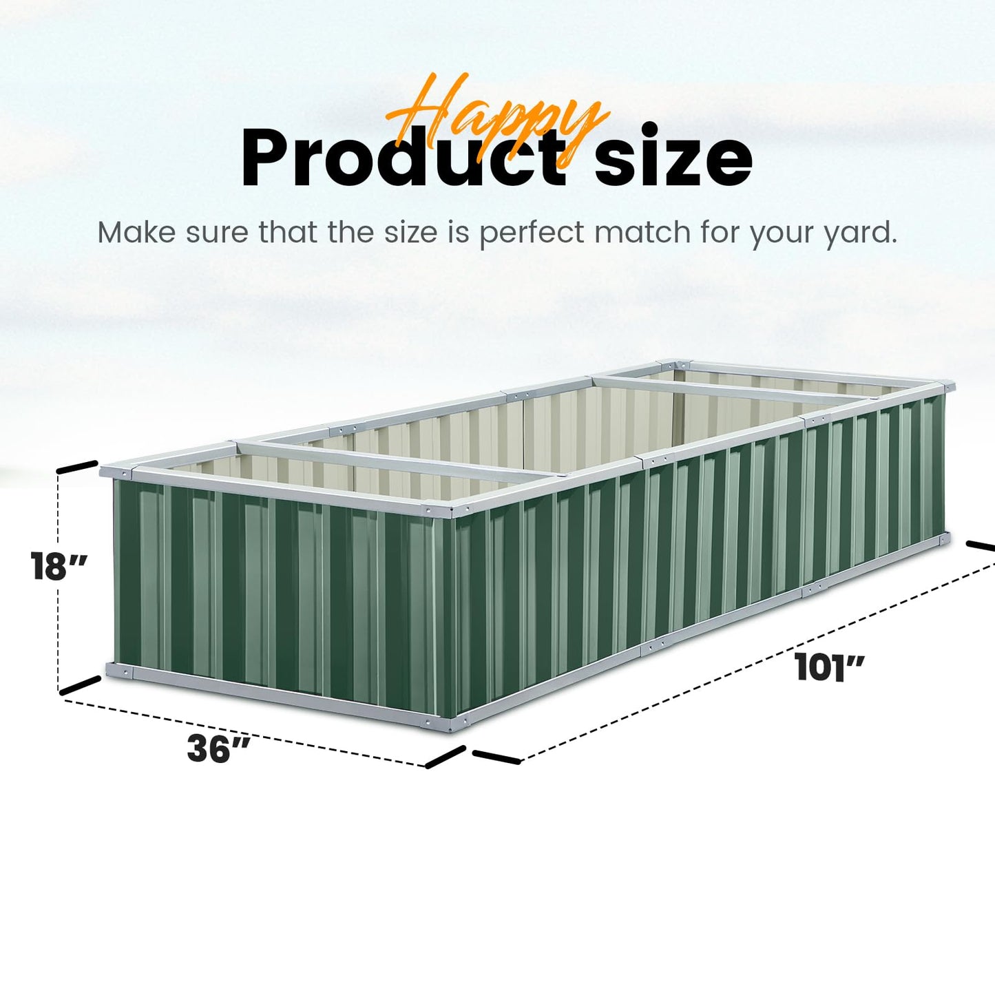 KING BIRD Galvanized Raised Garden Bed with 2 Installation Methods for DIY, 101" x 36" x 18" Heightened Planter Kit Box Outdoor for Deep-Rooted Vegetables, Flowers, Green