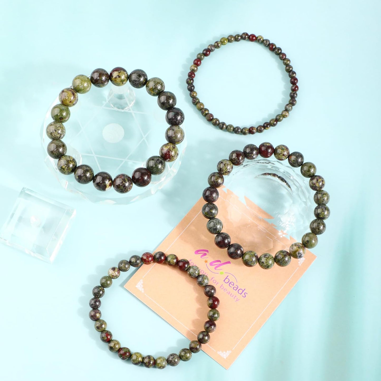 AD Beads 8mm Handmade Dragon Blood Jasper Elastic Bracelet โ Natural Gemstone for Strength and Vitality โ Meditation, Yoga, Healing and Energy Gift for Men Women