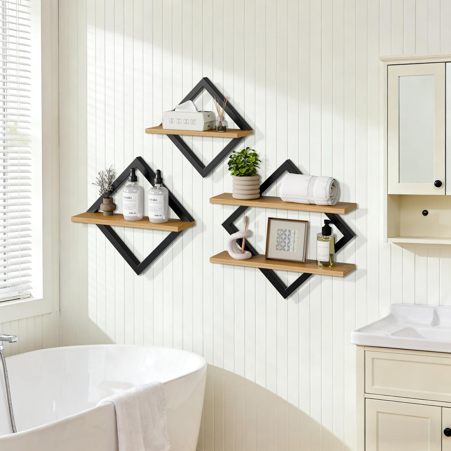 GYJZIFW Floating Shelves Set of 3-2-Tier Hanging Wall Mounted Shelves, Decorative Storage Shelf for Living Room, Bedroom, Bathroom & Kitchen, Rustic Brown (3)