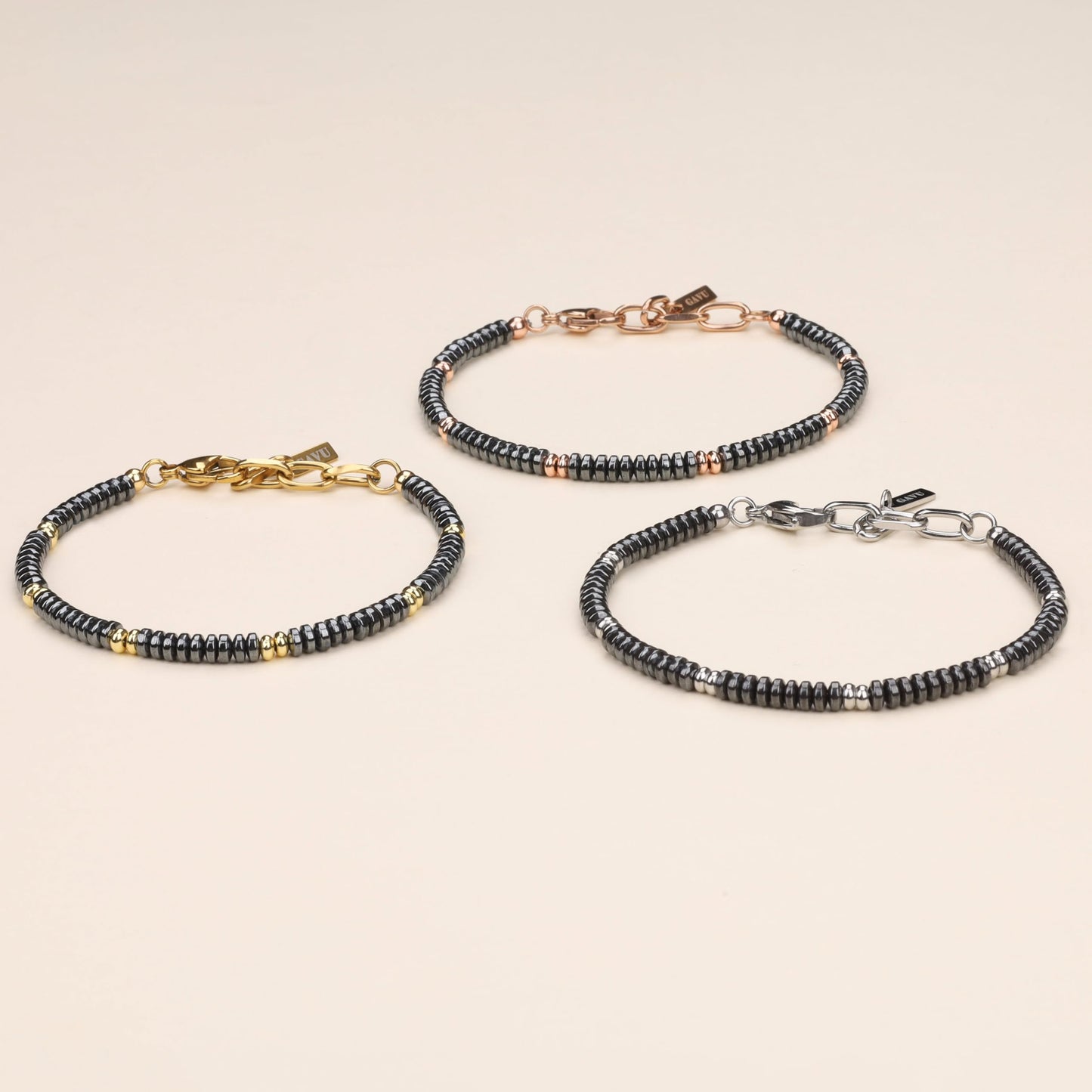 GAVU Crystal Jewelry, Stainless Steel Hematite Stone Beaded Bracelet for Men, Rosegold Bracelet for Men