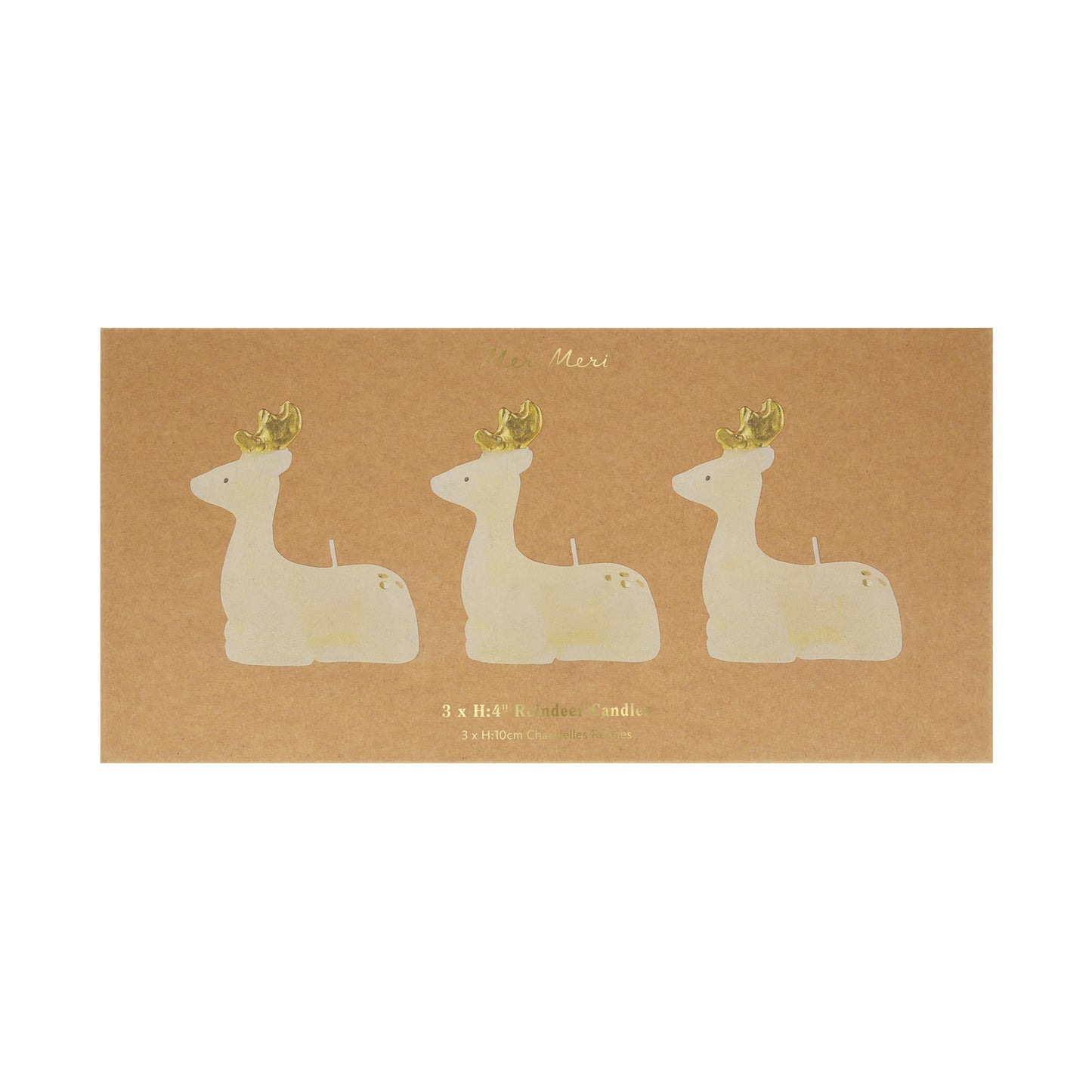 Meri Meri Small Ivory Reindeer Christmas Candles (Pack of 3), Unscented Decorative Candles, 4" Tall, Handpainted Details, Long Lasting Burn Time Approx 3 Hours