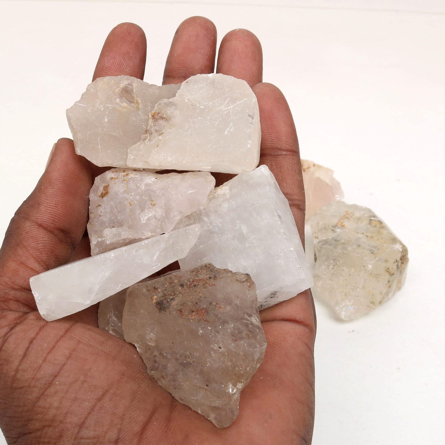 REAL-GEMS Natural Raw Healing Crystals Rough Stones for Tumbling, Cabbing, Polishing, Wire Wrapping, Wicca & Reiki Crystal Healing, Mix Gemstones,7 Chakra (White Quartz)