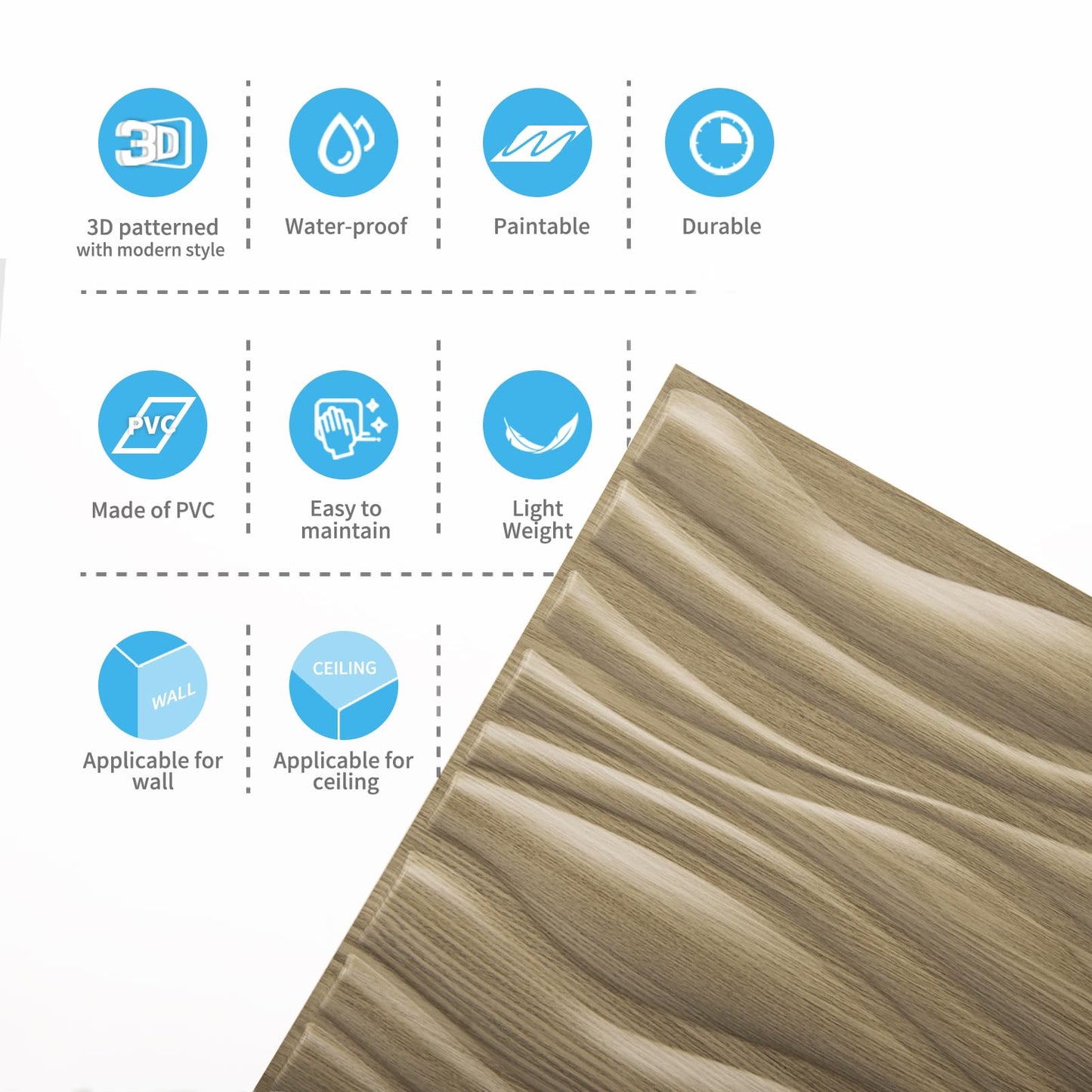 Art3d PVC Wave Board Textured 3D Wall Panels for Interior Wall Decor, Living Room, Bedroom, Office, Walnut, 19.7" x 19.7" (12 Pack)