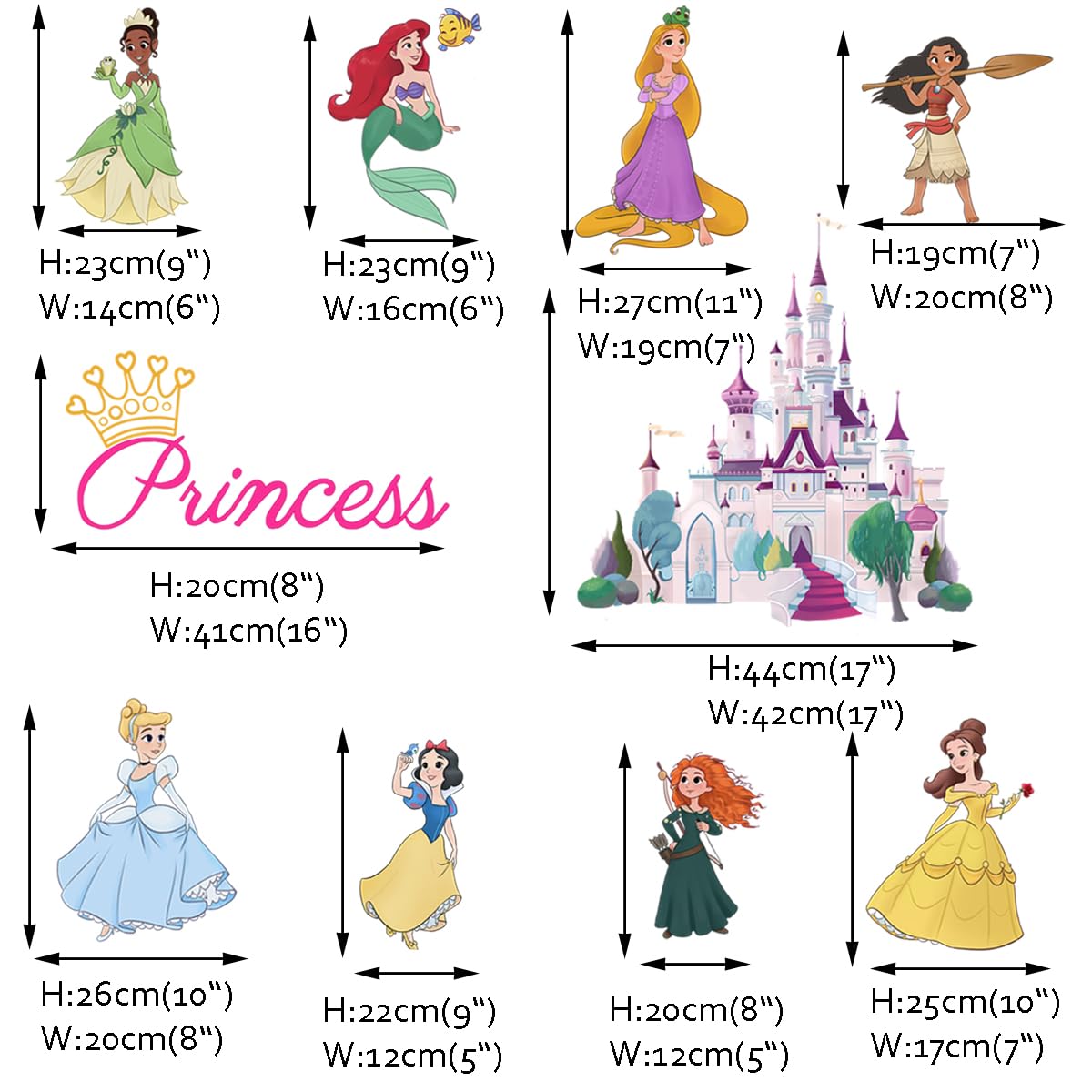 Runtoo Princess Wall Decals for Girls Bedroom Crown Castle Wall Art Stickers Kids Baby Nursery Home Decor