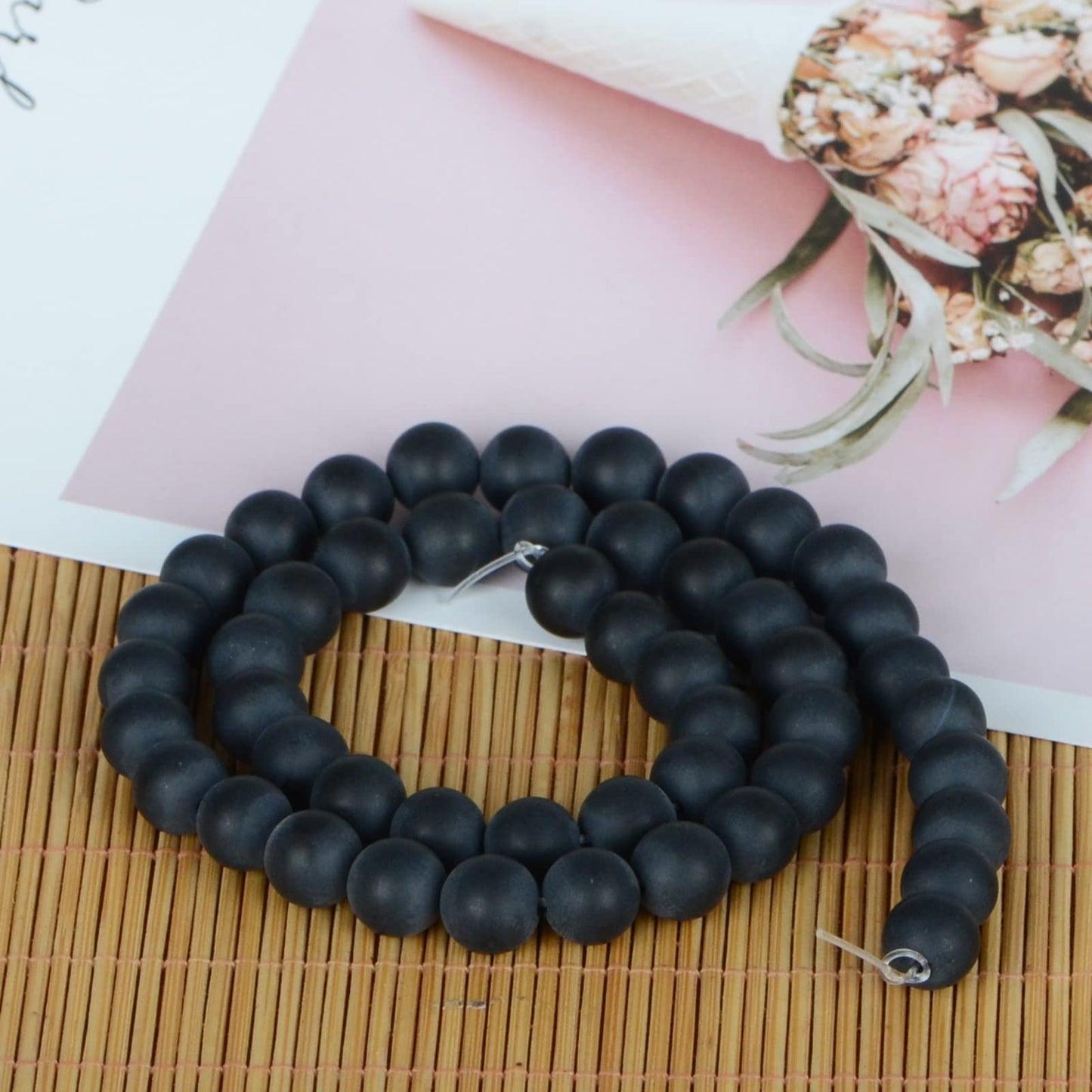 ICAI Beads(Matte Onyx) Natural Stone Gemstone Round Loose Beads Crystal Energy Stone Healing Power for Jewelry Making DIY,1 Strand 35-37pcs(10mm)