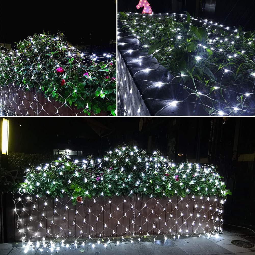 woohaha Outdoor Christmas Net Lights, 9.8FTx6.6FT 192 LED Plug-in Mesh Lights with 8 Lighting Modes, Connectable Light for Bush Christmas Garden Tree Holiday Wedding Party Decor, Cool White
