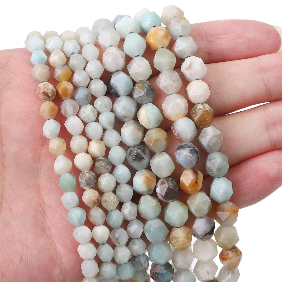 BEADIA Faceted Natural Amazonite Stone Round Beads 6mm 36cm/Strand for Jewelry Making