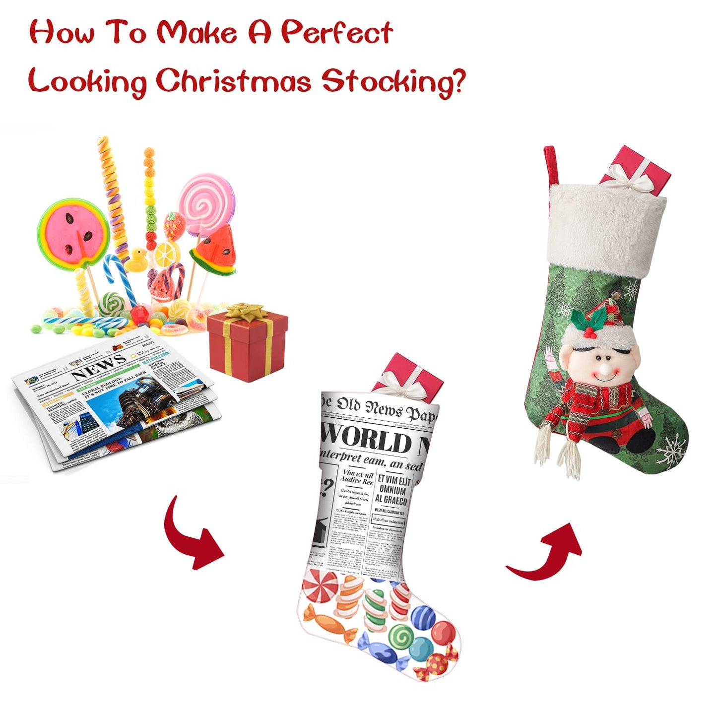 Christmas Stockings Set of 5, Large 18’’ Xmas Stockings Fireplace Hanging Stockings with Plush Cuff, Santa Snowman Reindeer Elf for Holiday Decor,Christmas Tree Decoration (5pcs)