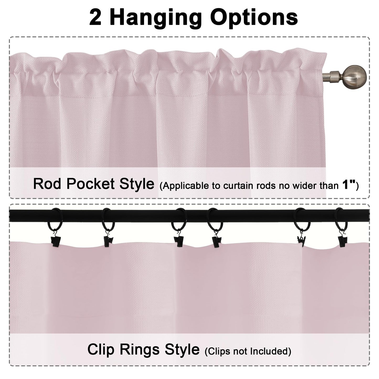 Chyhomenyc Bennet Blush Pink Valance for Windows, Faux Linen Slub Textured Semi Sheer Small Window Kitchen Valance Curtain, Rod Pocket Cafe Valance for Bathroom Laundry Basement, 30Wx14L inch, 2 Piece