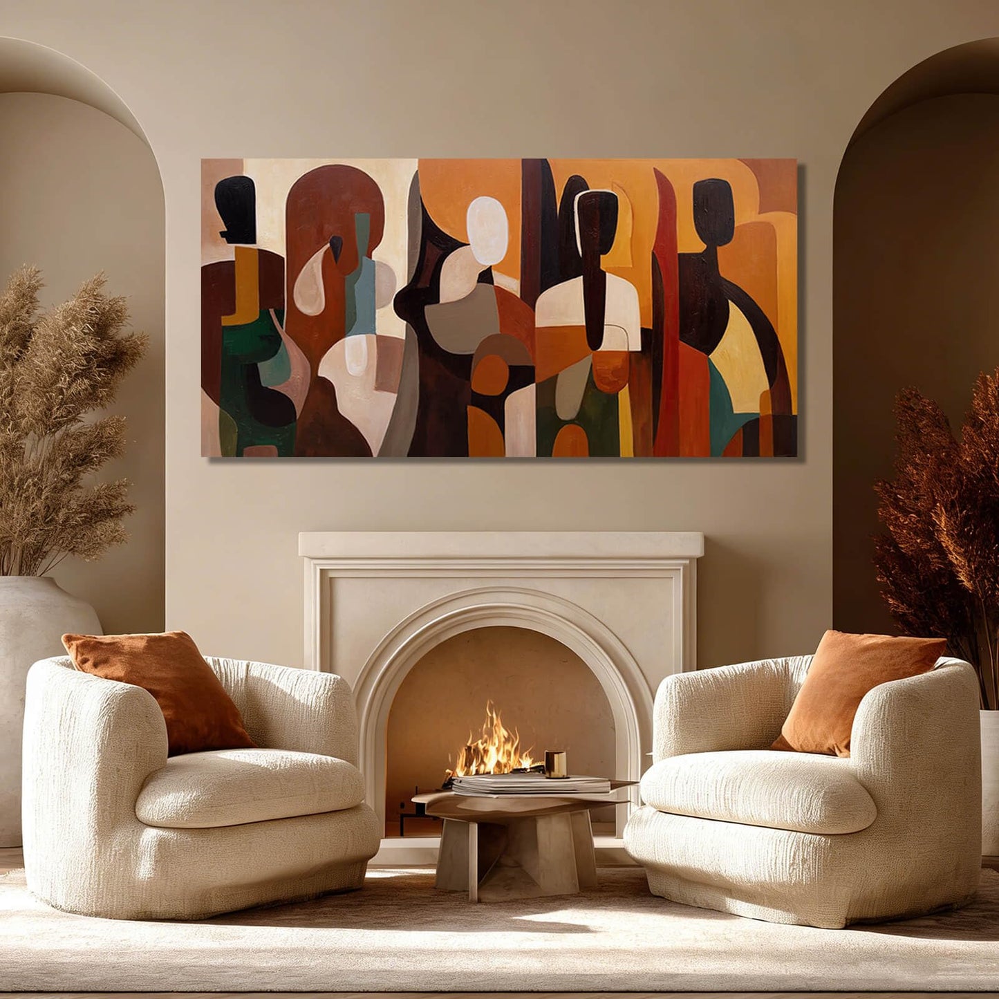 Abstract Wall Art Decor Framed Neutral Wall Prints for Office Geometric Graffiti Canvas Pictures for Dining Room Wall Decor for Living Room 24x48 Inch