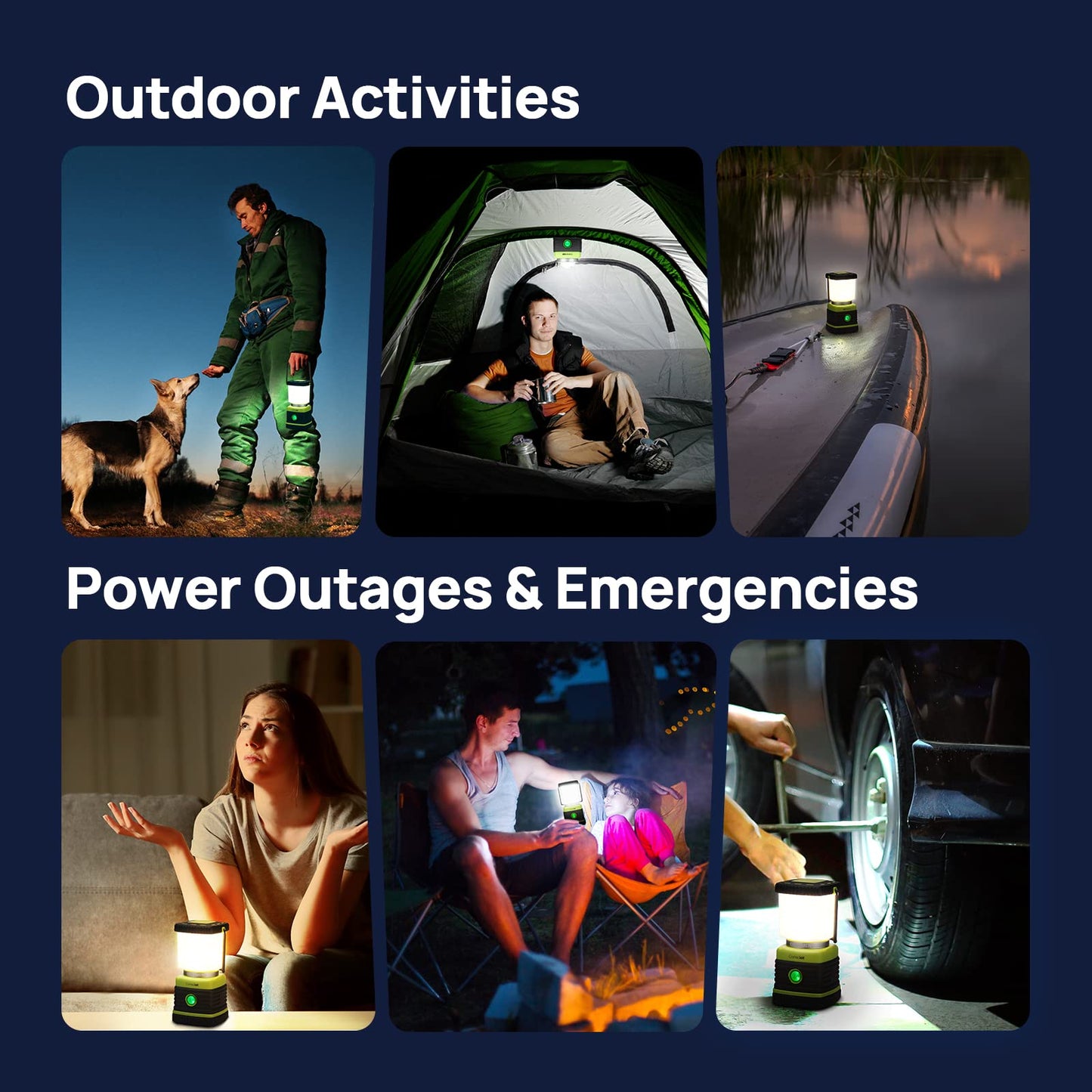 LED Camping Lantern Rechargeable, Consciot Camping Lights, 1000LM, 4 Light Modes, 4400mAh Power Bank, IPX4 Waterproof, Dimmable Tent Lights for Emergency, Power Outages, USB C Cable Included, 2 Pack