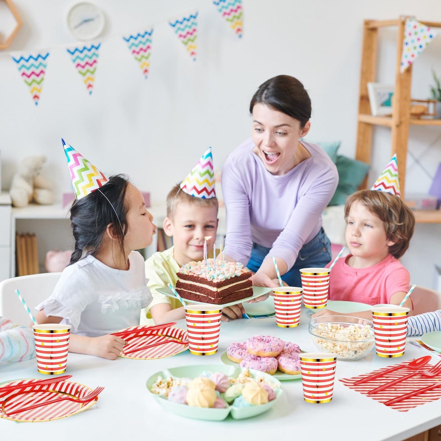 Maxcheck 350 Pcs Christmas Candy Cane Striped Party Plates Cups Napkins and Silverware Set for 50 Guests Disposable Paper Tableware Set Christmas Party Supplies and Table Decorations
