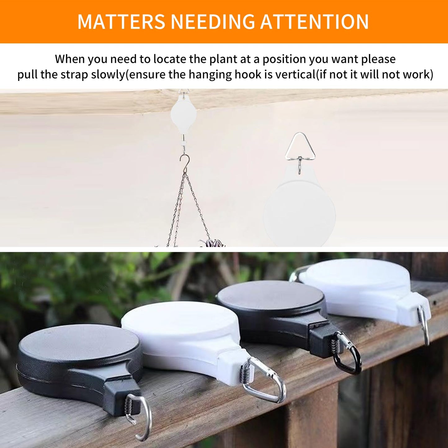 3PCS Retractable Plant Hanger, Adjustable Plant Pulleys for Hanging Plants, Easy to Raise & Lower, Heavy Duty for Garden Flower Pots Hanging Planters Bird Feeders Outdoor Indoor Use(White-3PCS)