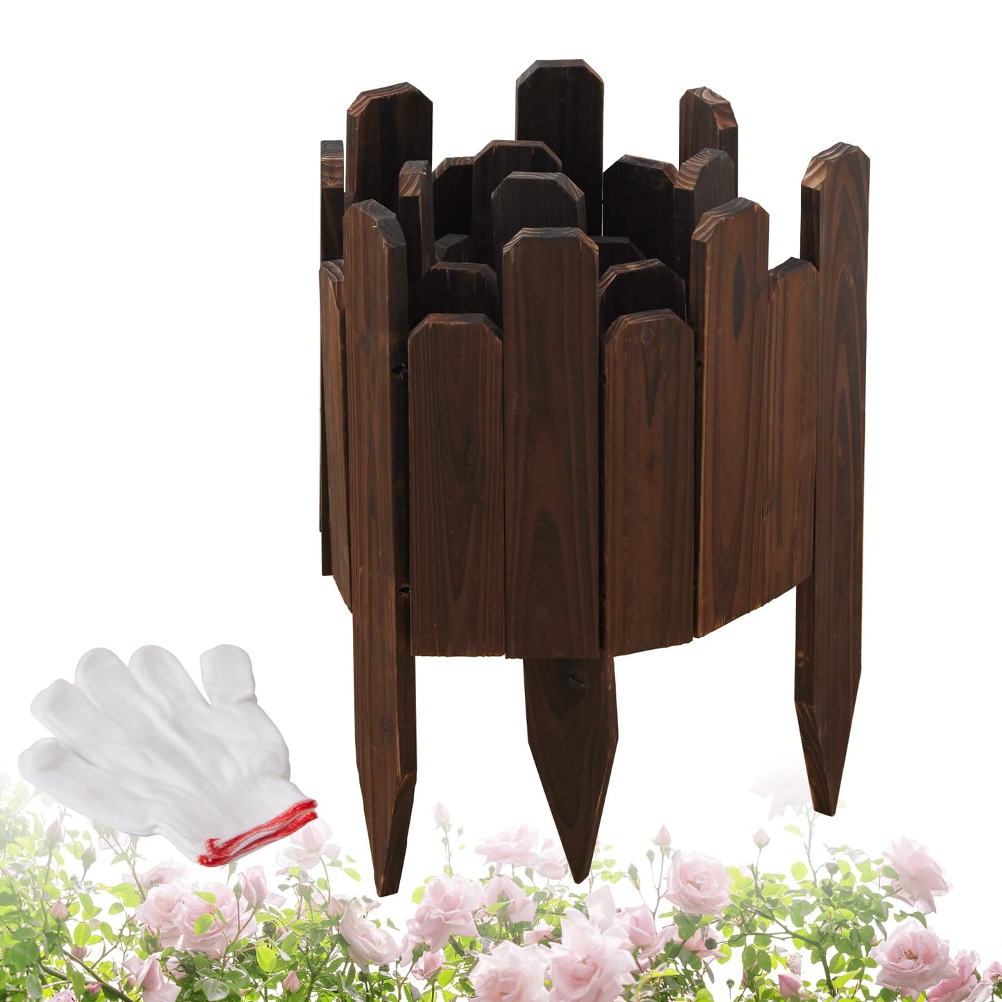 4FT Wooden Garden Edging Border Wood Garden Fence Decorative Landscape Edging Border Outdoor Wood Fence for Yard Tree Flower Bed Edging Borders (1PACK)