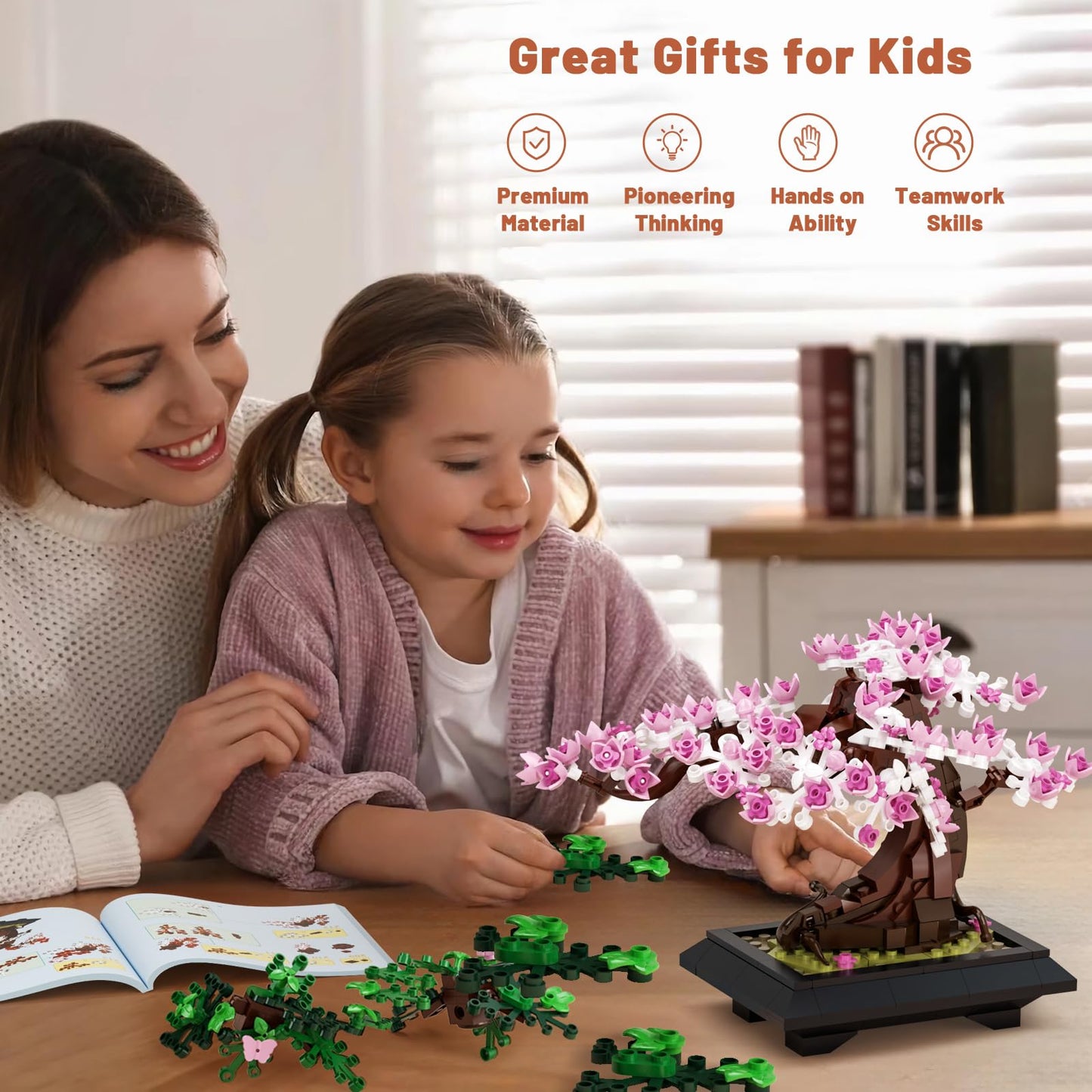Taojiyuan Bonsai Tree Building Set, 4 in 1 Four Seasons Bonsai Tree Building Toy, Plant Collection Home Decoration Building Blocks DIY Adult Creative Gifts for Kids