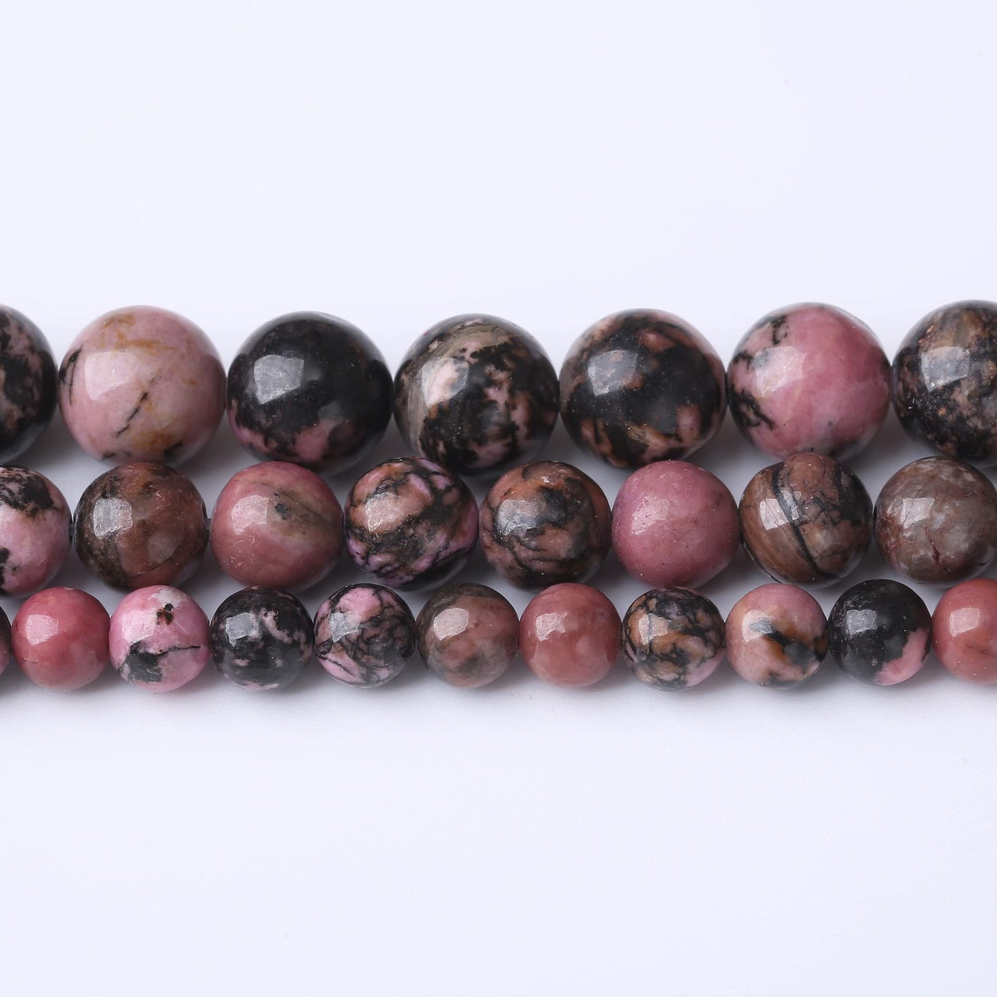 10MM Black Line Rhodochrosite Round Loose Beads Natural Gem Beads Crystal Energy Stone Beads for Jewelry Making DIY Bracelet Necklaces