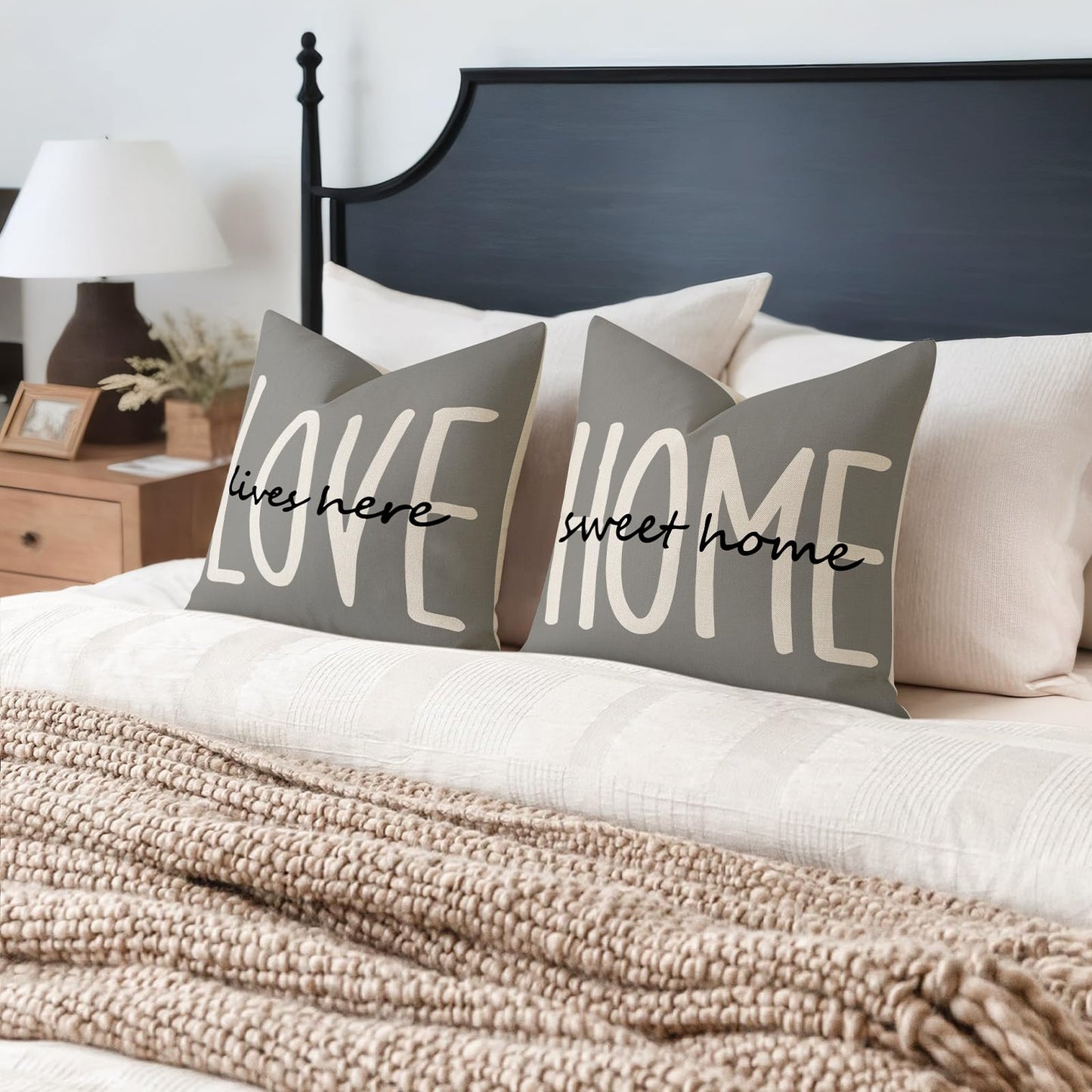 YCOLL Farmhouse Throw Pillow Covers 18x18 Set of 4 Rustic Linen Square Decorative Cushion Covers for Couch Sofa Bedroom Home Decor