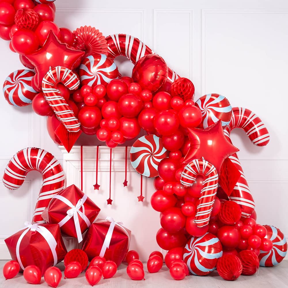 YUJUN 23Pcs Christmas Candy Cane Foil Balloons for Xmas Photo Backdrop Candies Theme New Year Christmas Decoration Party Supplies