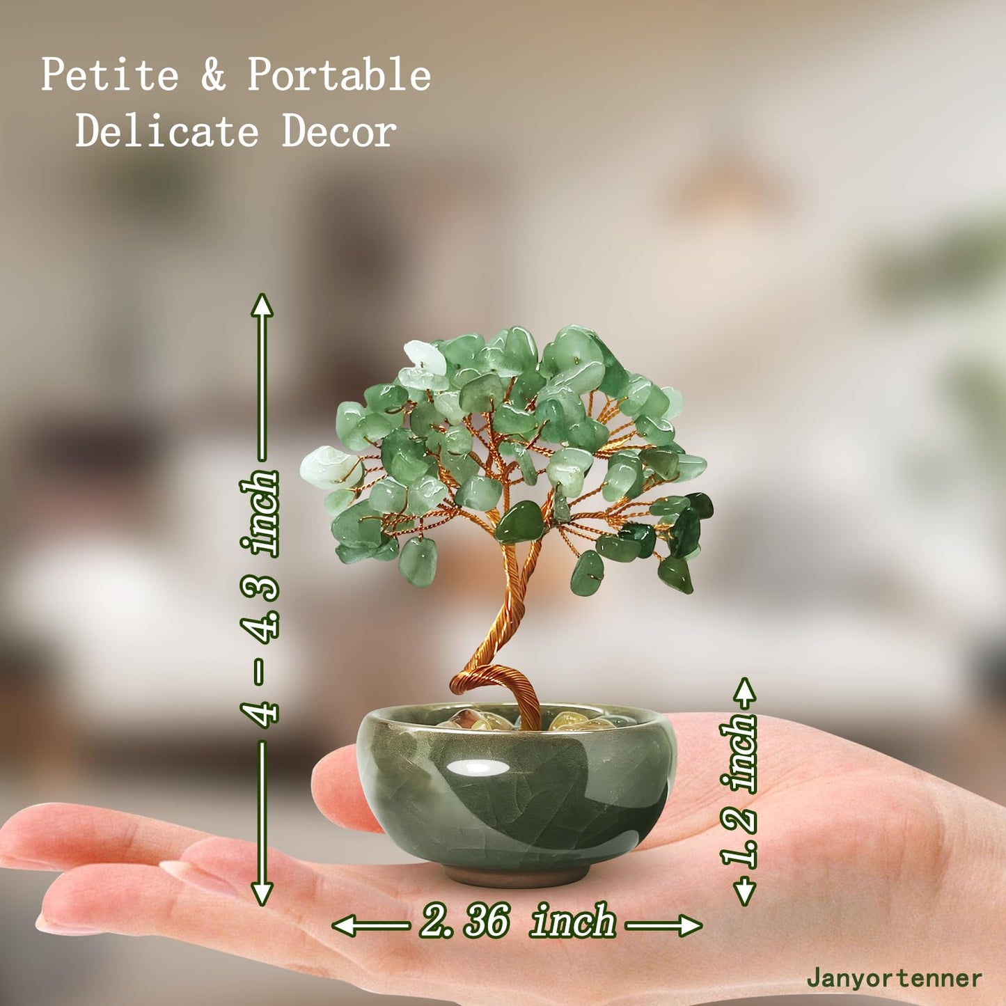 Janyortrenner Green Aventurine Crystal Tree,Harmony Office Desk Home Decor,Vitality Gift with Copper Wire in Ceramic Base