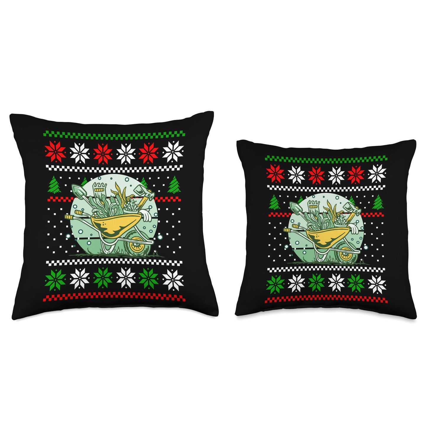Gardener Gardening Christmas Design Co. Christmas Wheelbarrow Gardening Lover Xmas Design Throw Pillow, 18x18, Multicolor