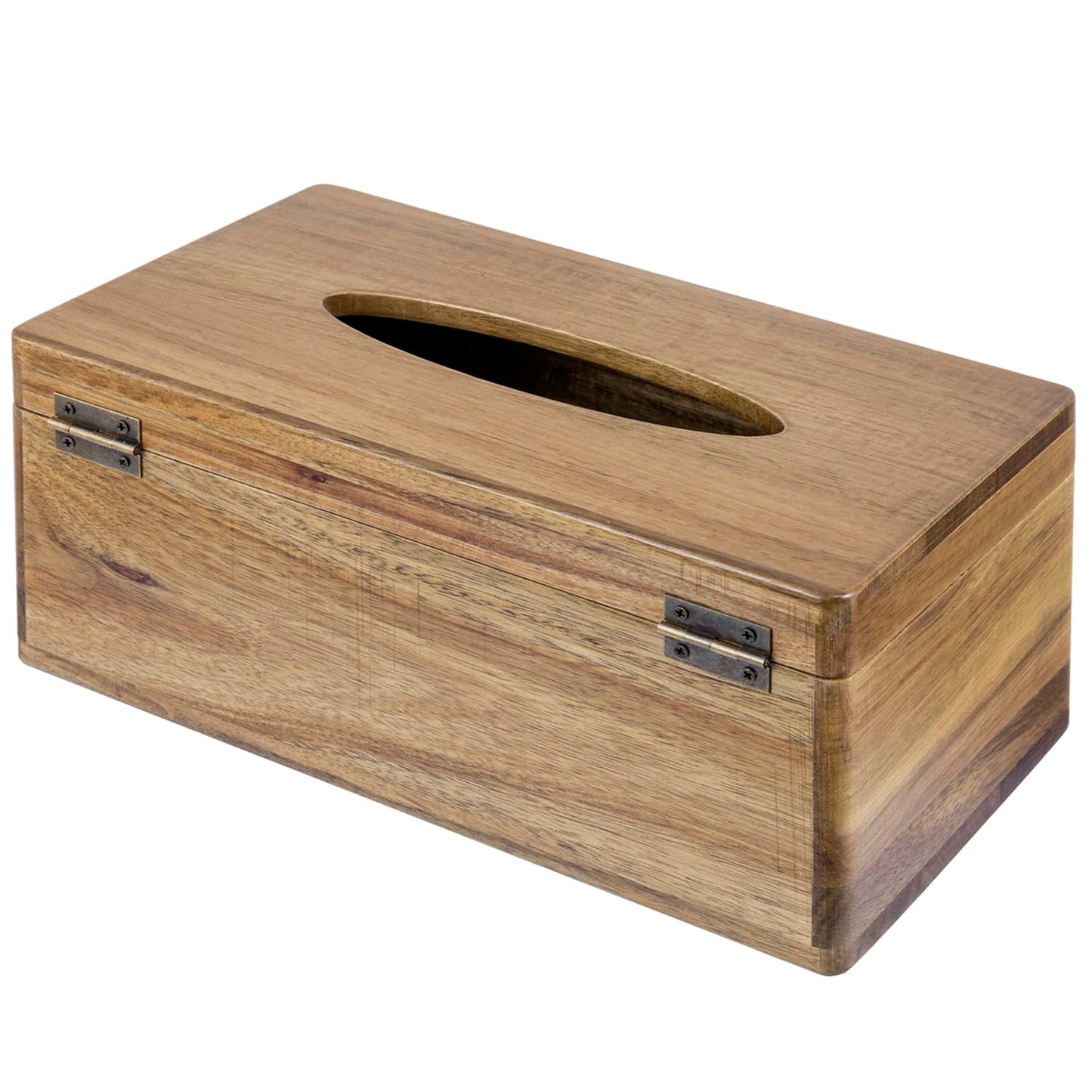 MyGift Premium Acacia Solid Wood Rectangular Tissue Box Holder with Hinged Magnetic Lid, Decorative Bathroom Countertop Facial Tissues Dispenser with Flip Top Cover