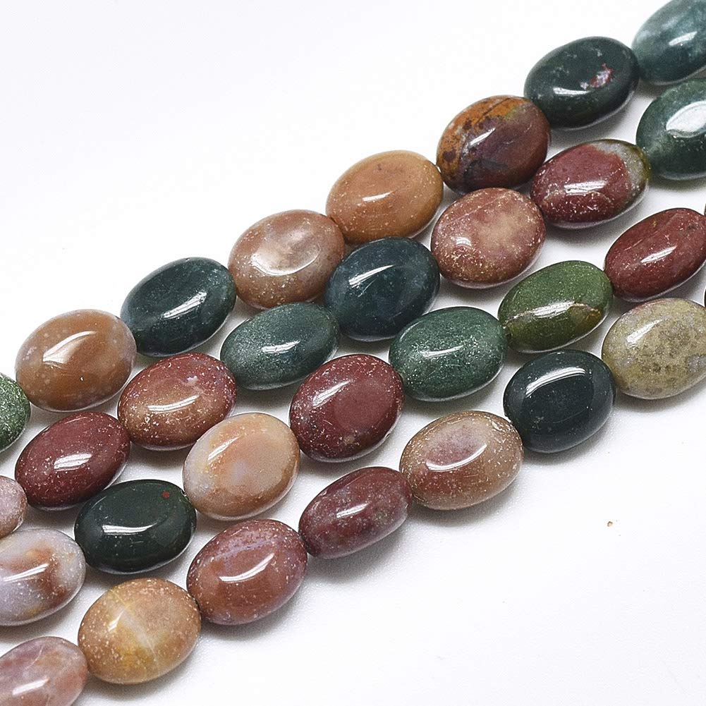 Fashewelry 50pcs Natural Indian Agate Gemstone Beads Flat Oval Healing Crystal Polished Stone Beads 8x6mm for Jewelry Necklace Bracelet Earring Craft