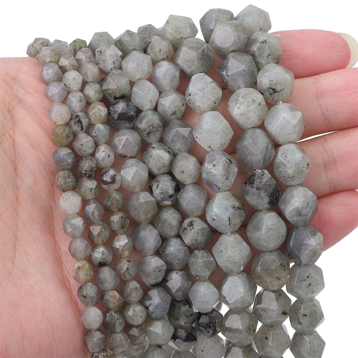 BEADIA Faceted Natural Spectrolite Stone Round Beads 6mm 36cm/Strand for Jewelry Making