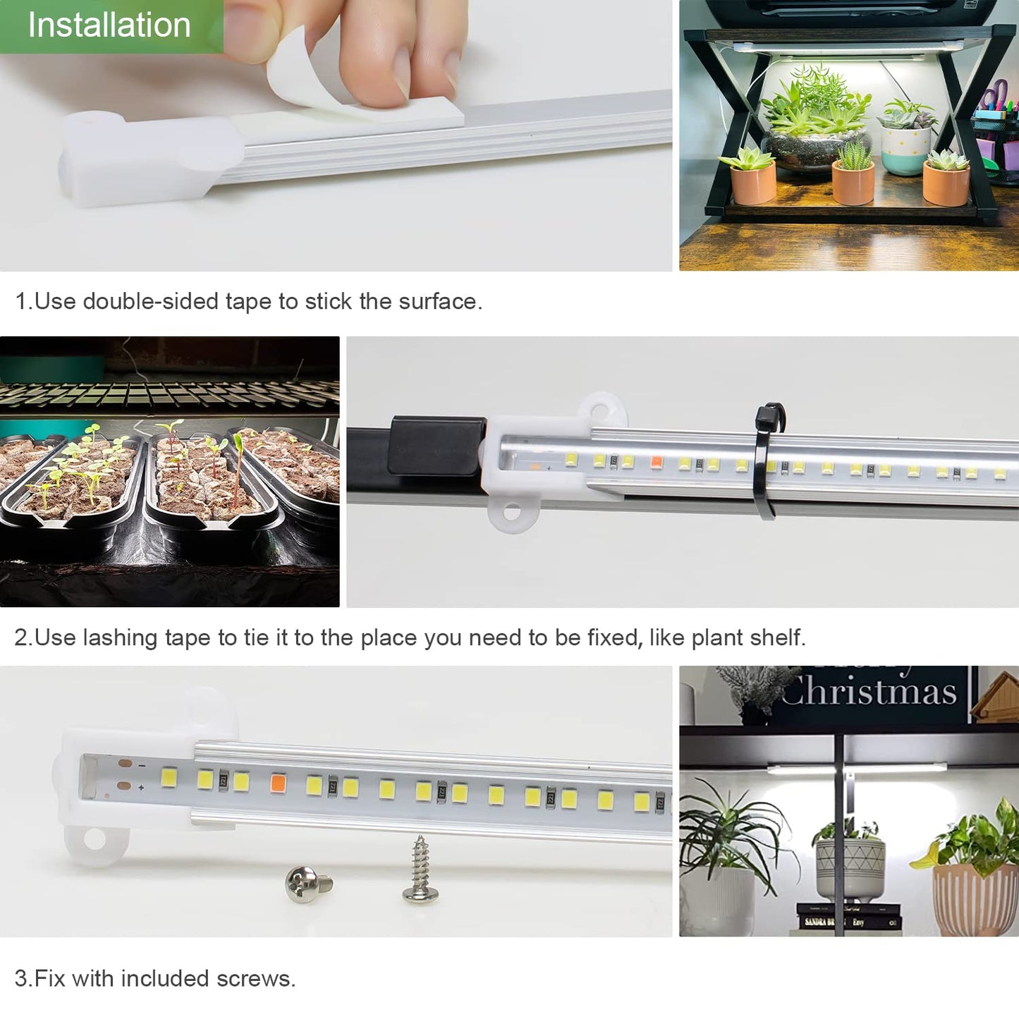 Wiaxulay Grow Lights for Indoor Plants Full Spectrum, 120 LEDs Plant Grow Light Strips with Auto ON/Off Timer 6/12/16Hrs, 5 Brightness, 3 Switch Modes Growing Lamps for Seed Starting, Succulent,2 Bars