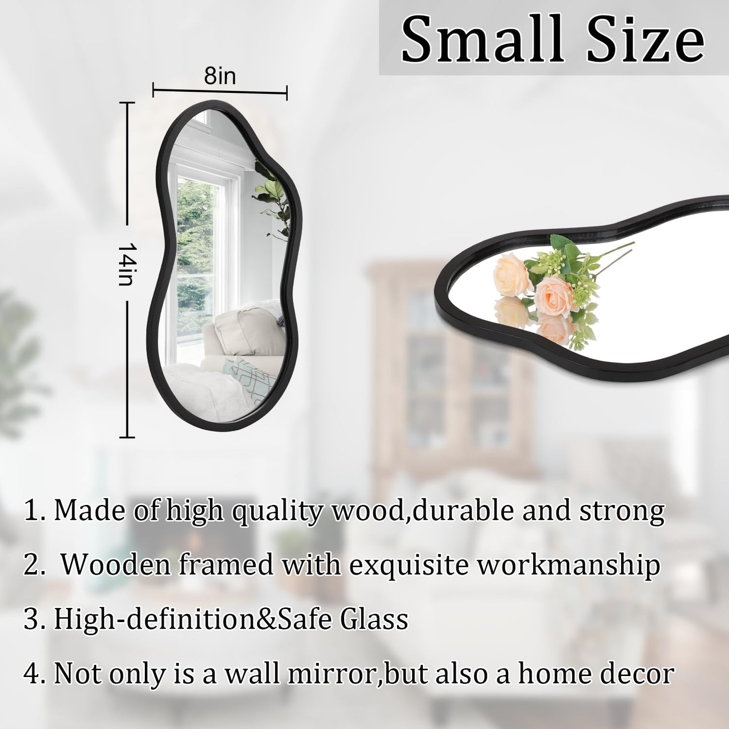 AAZZKANG Irregular Wall Mirror with Wood Framed Small Asymmetrical Black Hanging Mirrors for Bedroom Living Room Bathroom Entryway Dressing Room Decorative