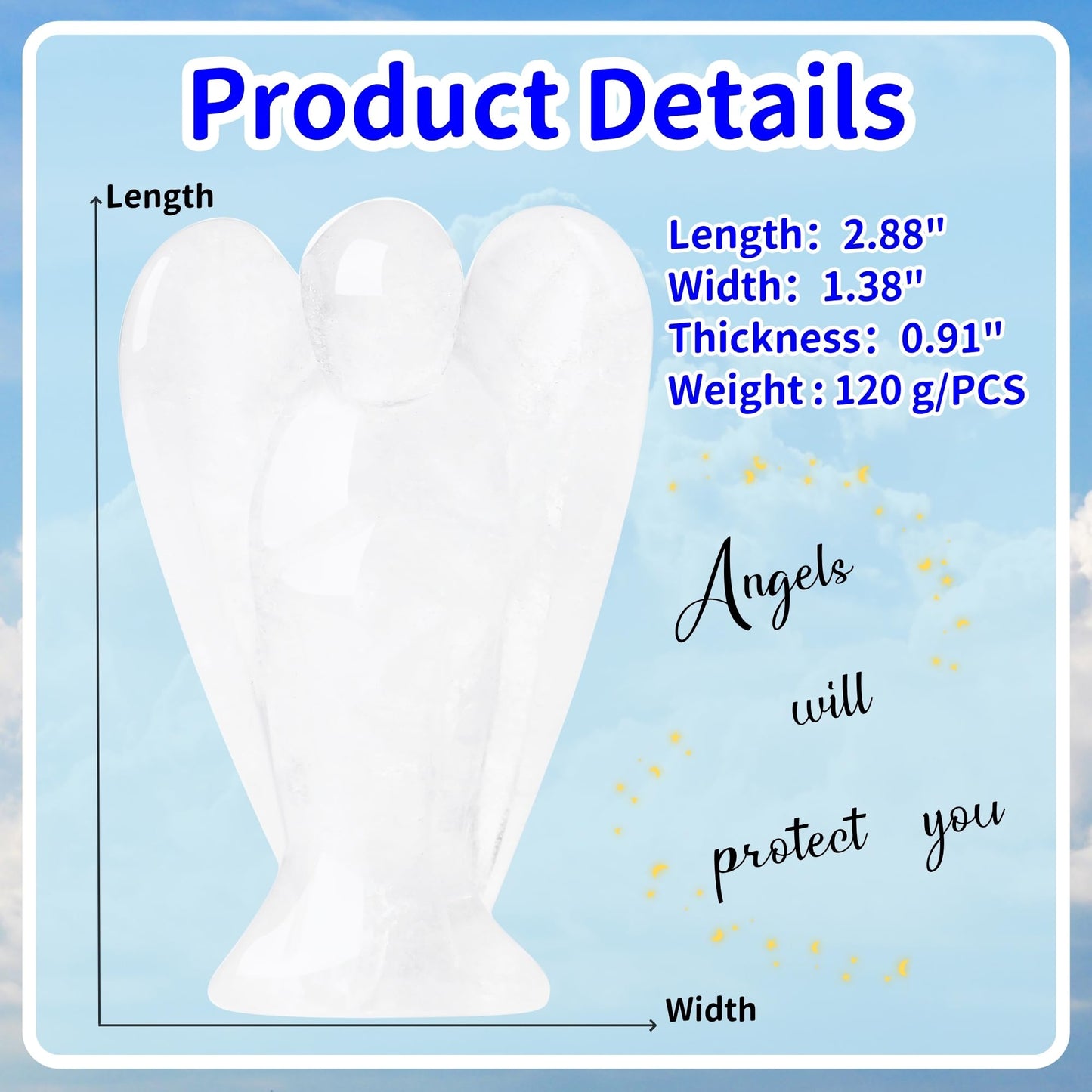 YATOJUZI 3" Clear Quartz Angel Decor Big Hand-Carved Angels Guardian Sculpture Statue Figurines Natural Crystal Stones and Healing Crystals White Home Room Office Desk Decoration Gifts for Women Men