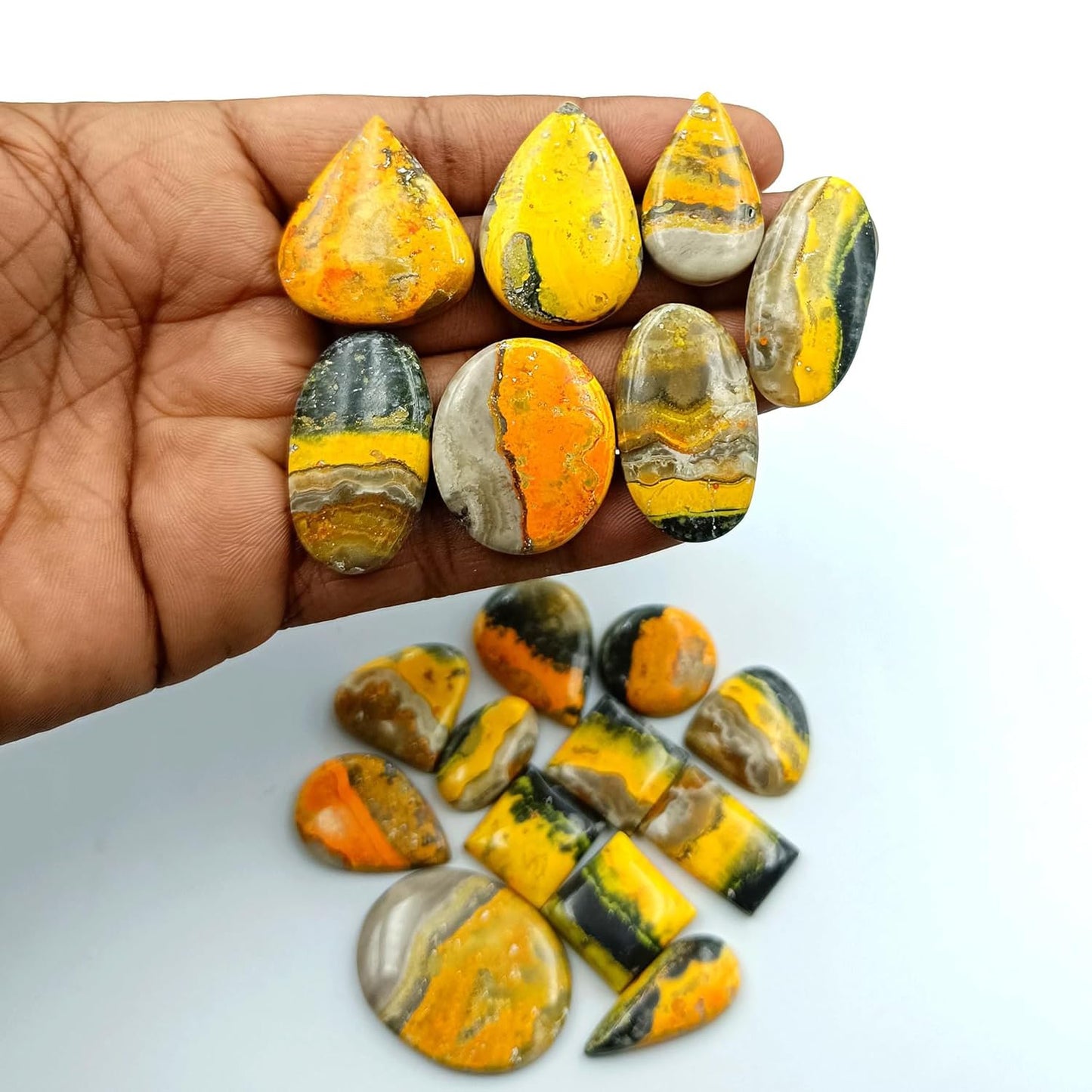 Natural 5, 4 & 3 Pcs Gemstones Cabochons Lot (15–30 MM), Multi Shape Stones for Jewelry Making Supplies Healing Crystals Gems Loose Gemstones (bumble bee, 3pcs)