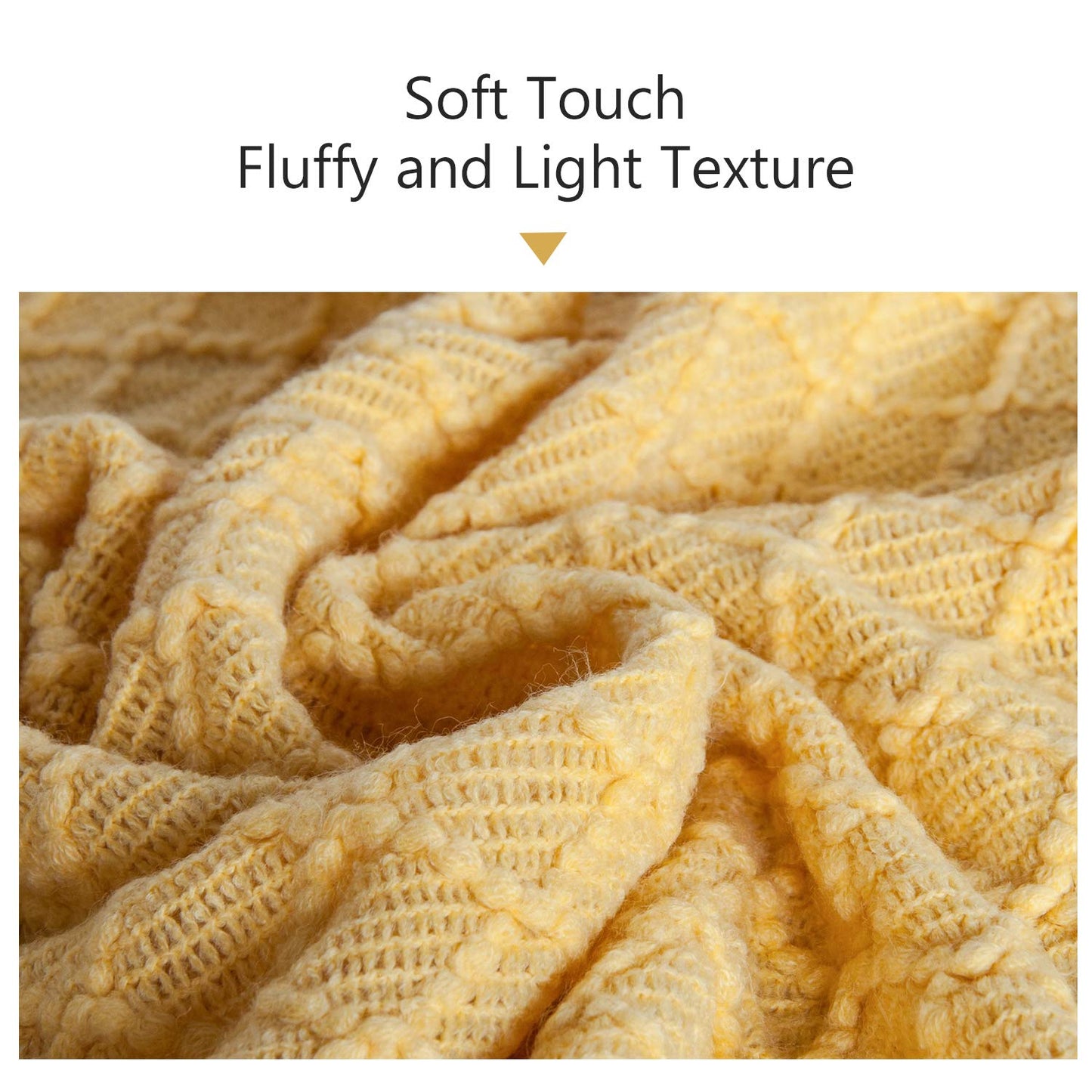 NTBAY Acrylic Knitted Throw Blanket, Lightweight and Soft Cozy Decorative Woven Blanket with Tassels for Travel, Couch, Bed, Sofa, 51x67 Inches, Mustard Yellow Checkered