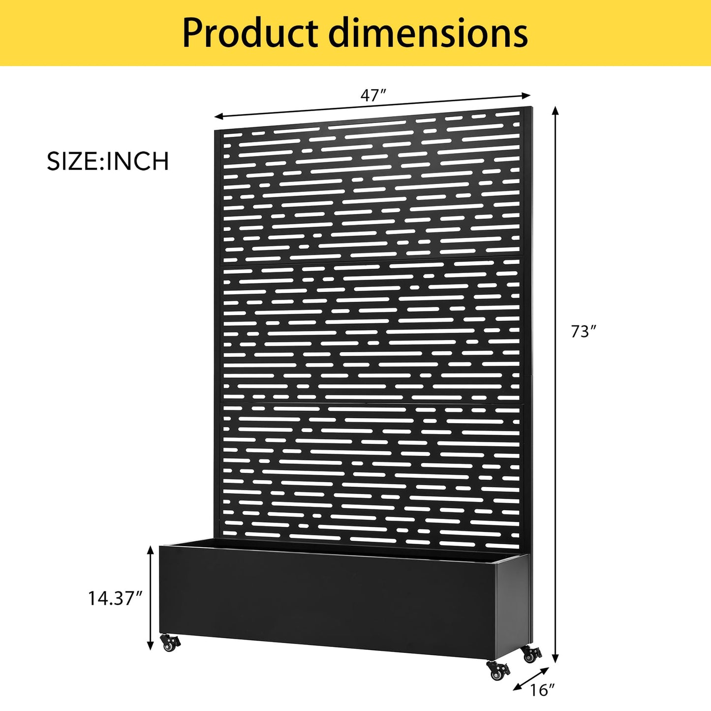 RIDFY Raised Garden Bed with Wheels - Metal Planter Box with Trellis Outdoor | Rolling Planters for Climbing Plants & Patio Privacy Screen | Galvanized, Black, 47x16x73 in (M4)