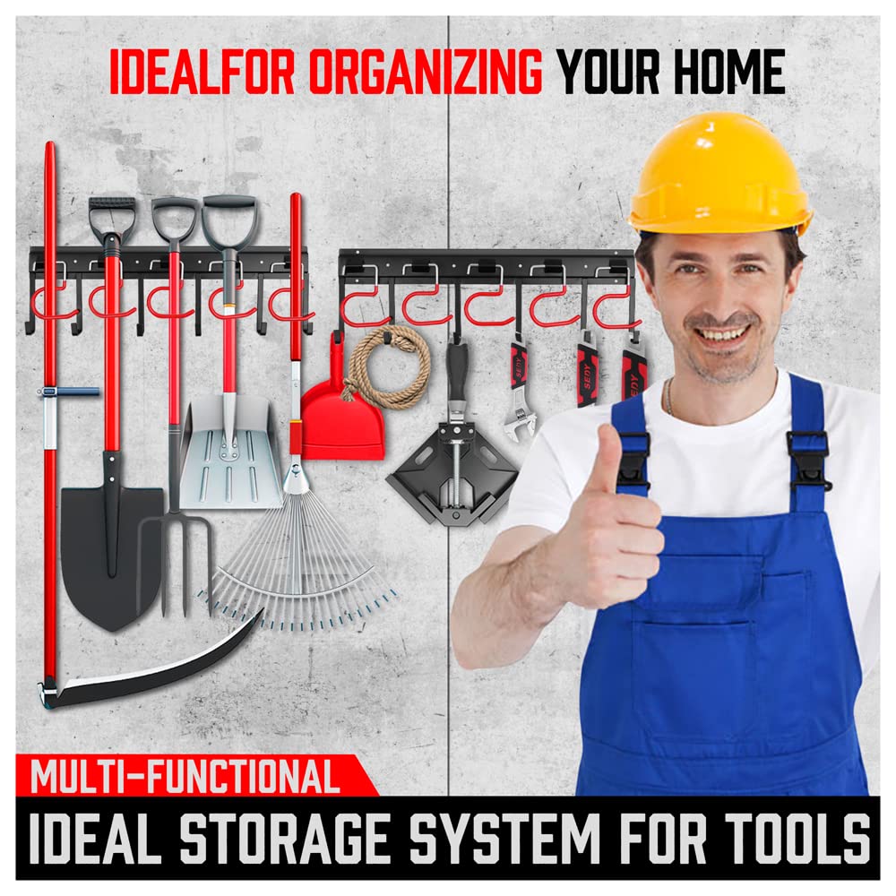 SEDY 68" All Metal Garden Tool Organizer Hooks - Garage Wall Organizer Sturdy Garden Tool Storage System Yard Tool Garage Tool Organizer Wall Mount Shed Organization Shovel Broom Rake Holder