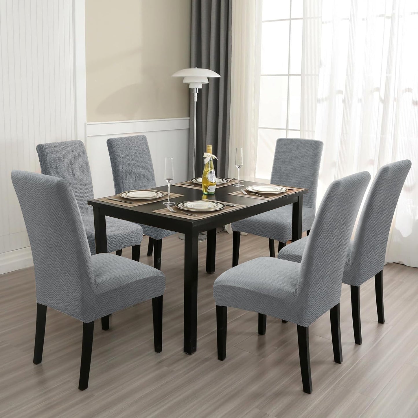 YSTELLAA Chair Covers for Dining Chairs, Stretch Chair Covers Set of 4, Parson Chair Slipcovers Removable Washable Kitchen Chairs Seat Covers,Light Gray