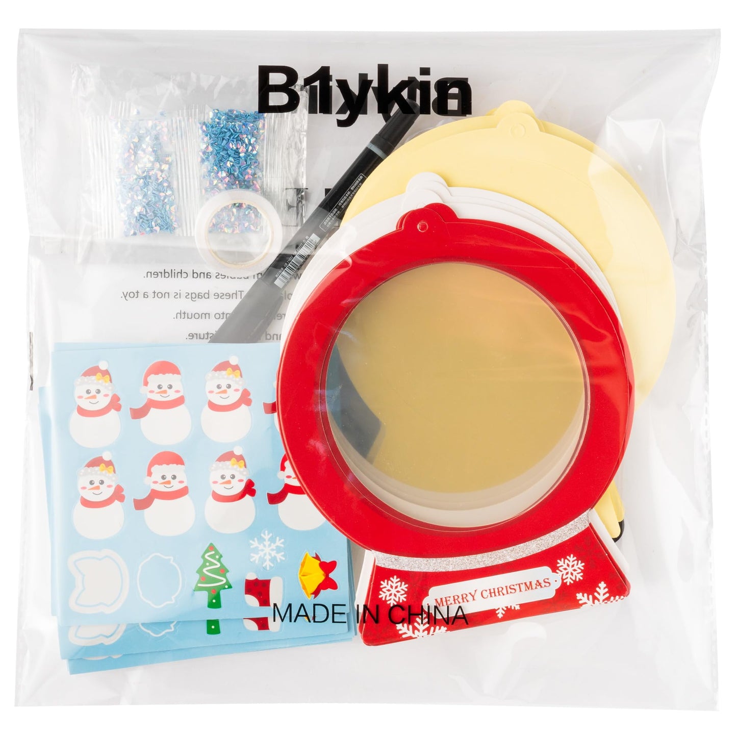 B1ykin Christmas Shaking Globe Craft Kit - 12Pcs DIY Family Members Names Snow Globe Hanging Ornaments with Glitter Diamond Marker Pen, Christmas Tree Party Decor for Home School Activity (Snowman)