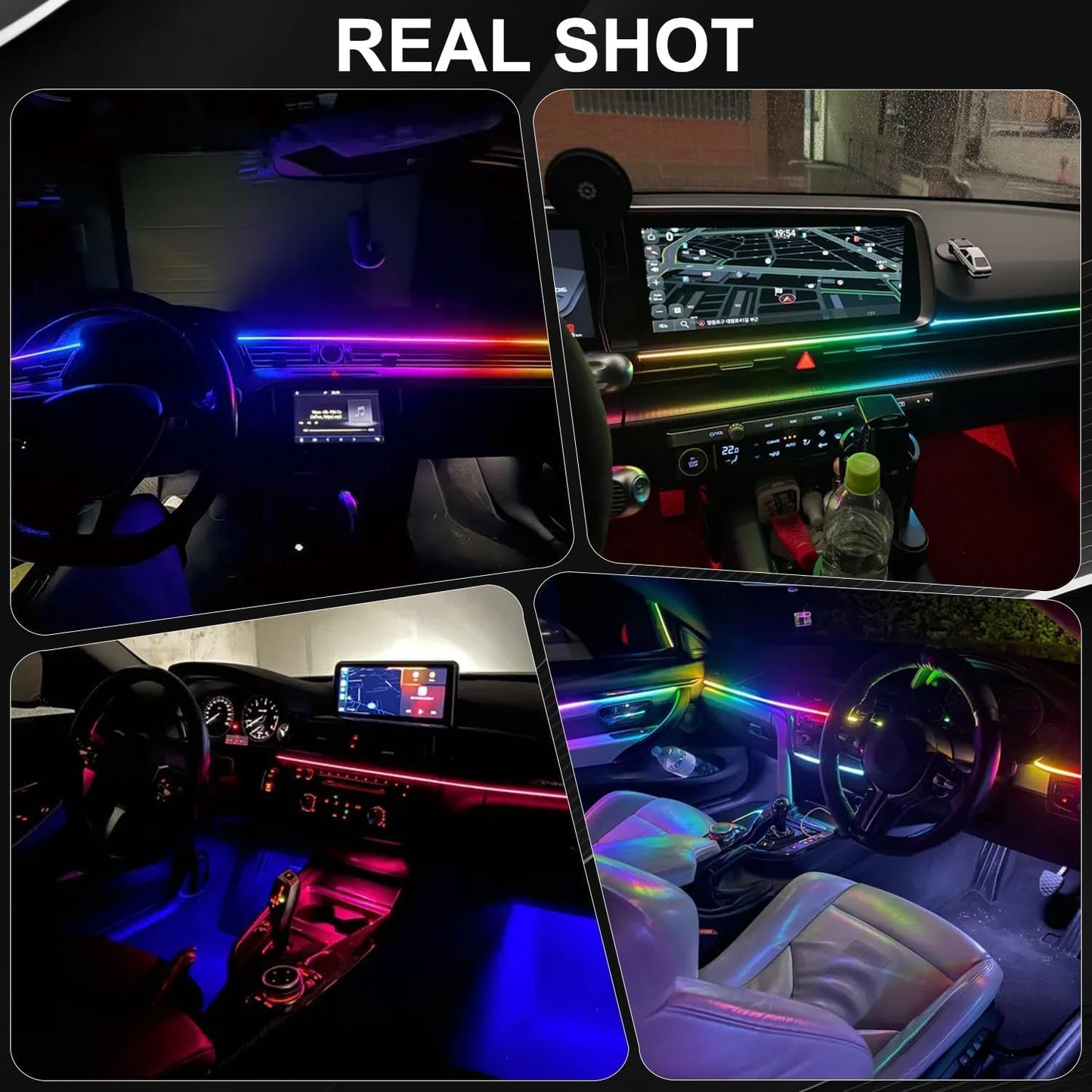 Interior Car LED Strip Lights, Acrylic LED Lights for Car with Dynamic Dreamcolor Chasing, Ambient Lighting Kits Music Sync Wireless APP and RF Remote Control (8 in 1)