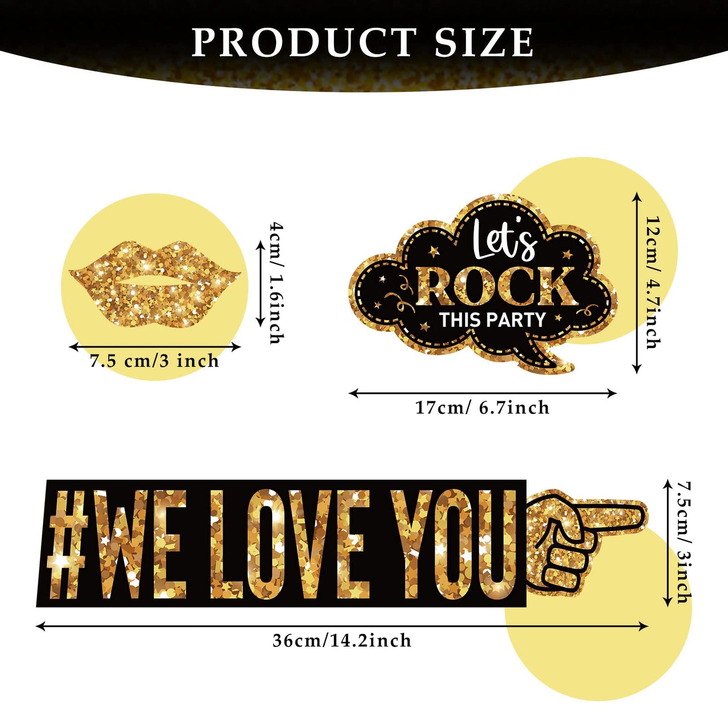 Outus 36 Pcs Birthday Photo Booth Props Kit Happy Birthday Graduation Wedding Party Favors Supplies Bday Party Decor 40th- 50th-60th Photobooth Funny Cute Holiday Selfie Supplies(Gold and Black)