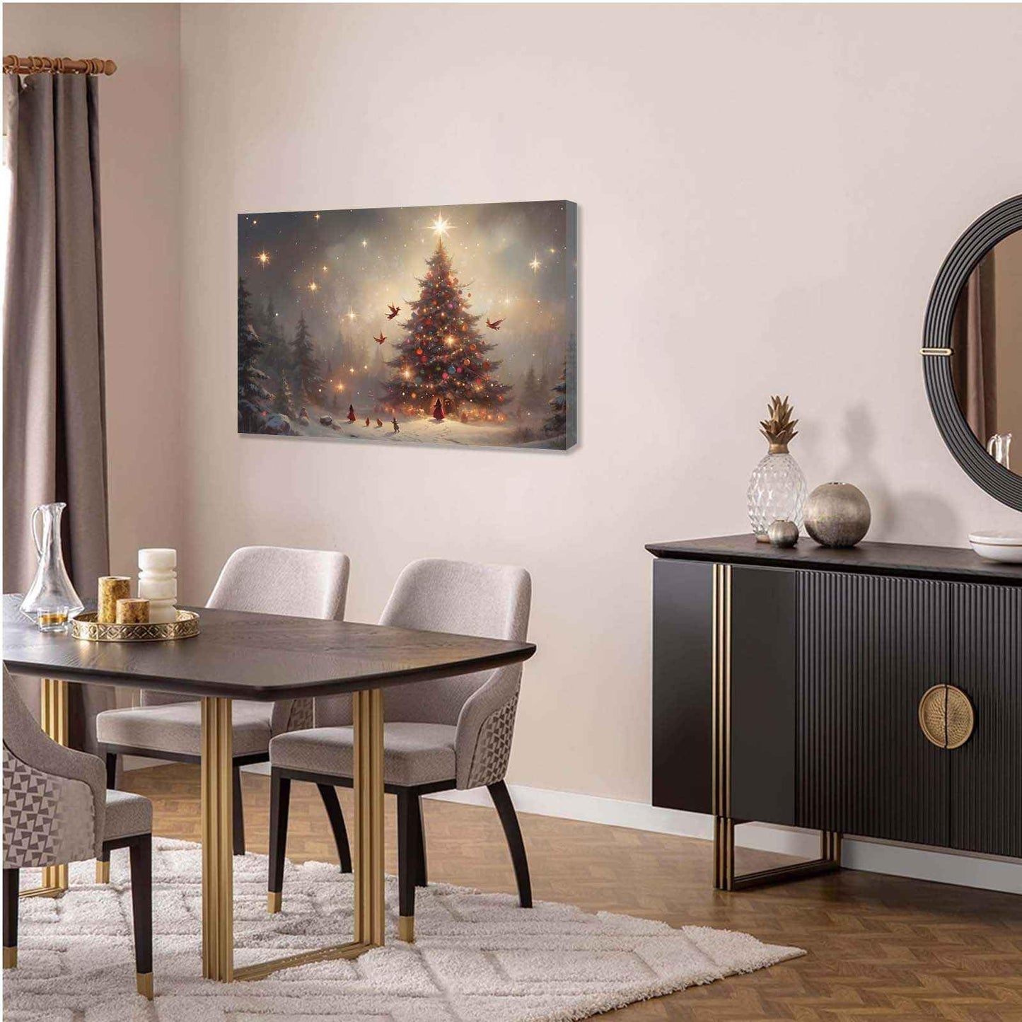 Framed Canvas Wall Art Christmas Trees Christmas TV artwork for winter and holiday homes 28x40in Wood Framed