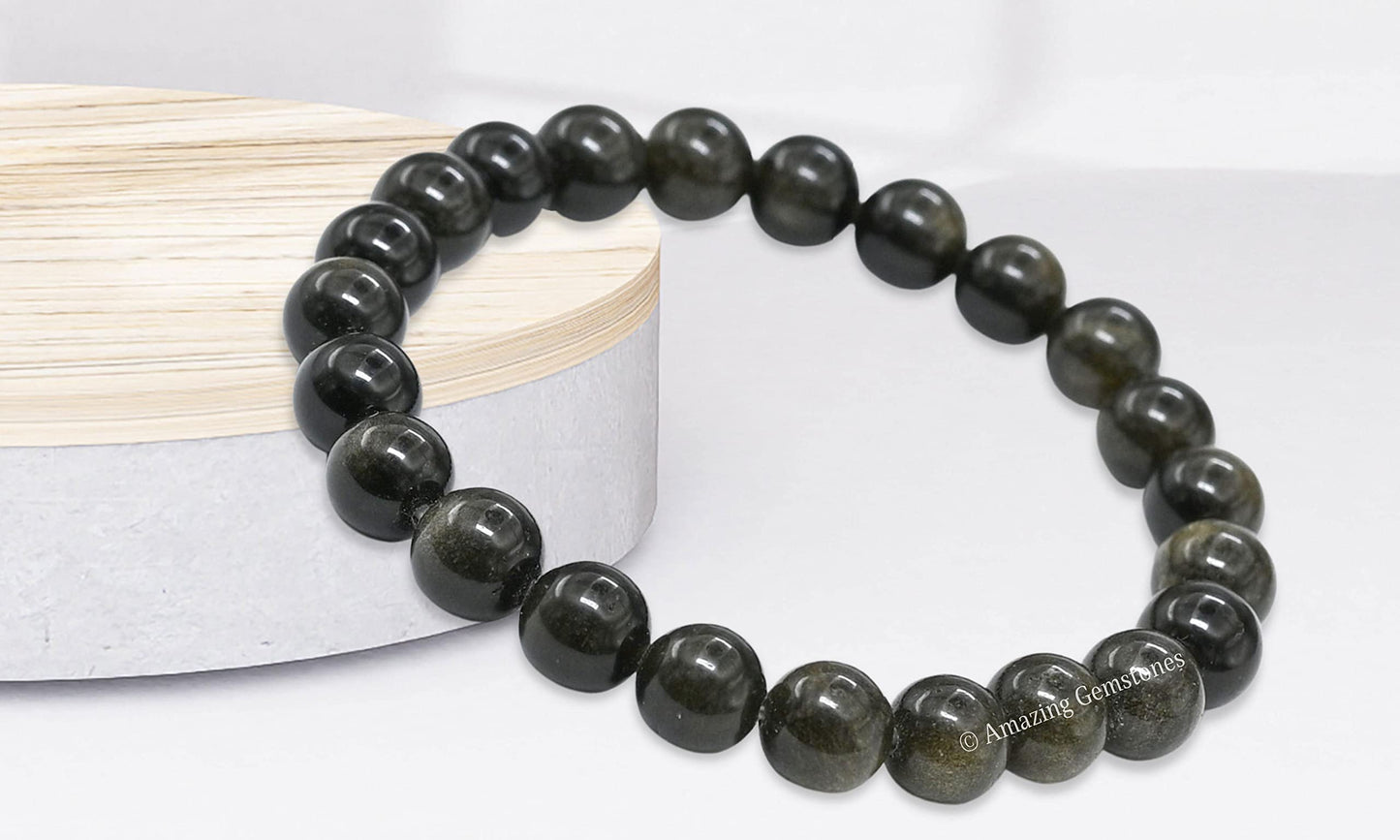 Amazing Gemstone Crystal Bracelet for Women Men's Gifts - Protection Healing Crystal Bracelet - 8mm Gemstone Beaded Stretchable Bracelet Pulseras Para Hombres Mujer Stocking Stuffers Mothers Day Gift (Gold Sheen Obsidian)