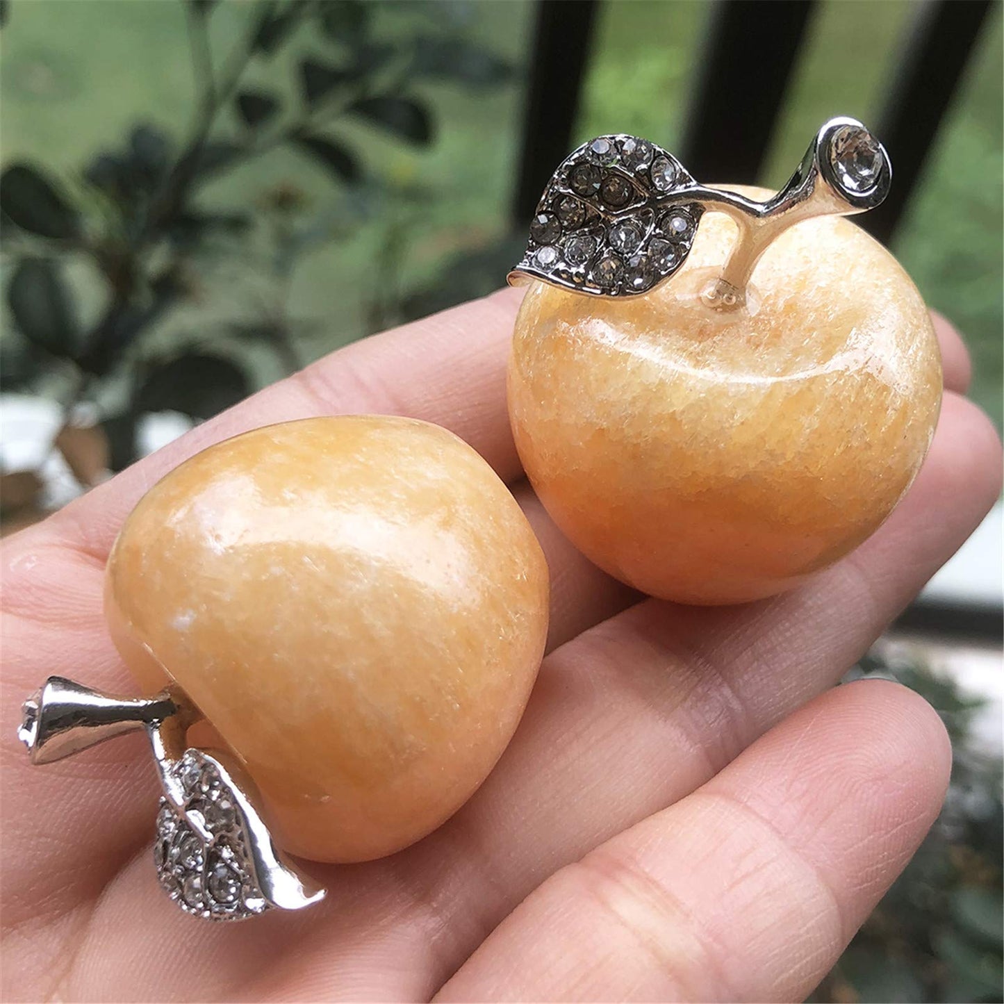 Fekuar Neyisaa Yellow Jade Apple Decor, Healing Crystals Pocket Stone Fruit Figurine Craft Home Decoration 30mm