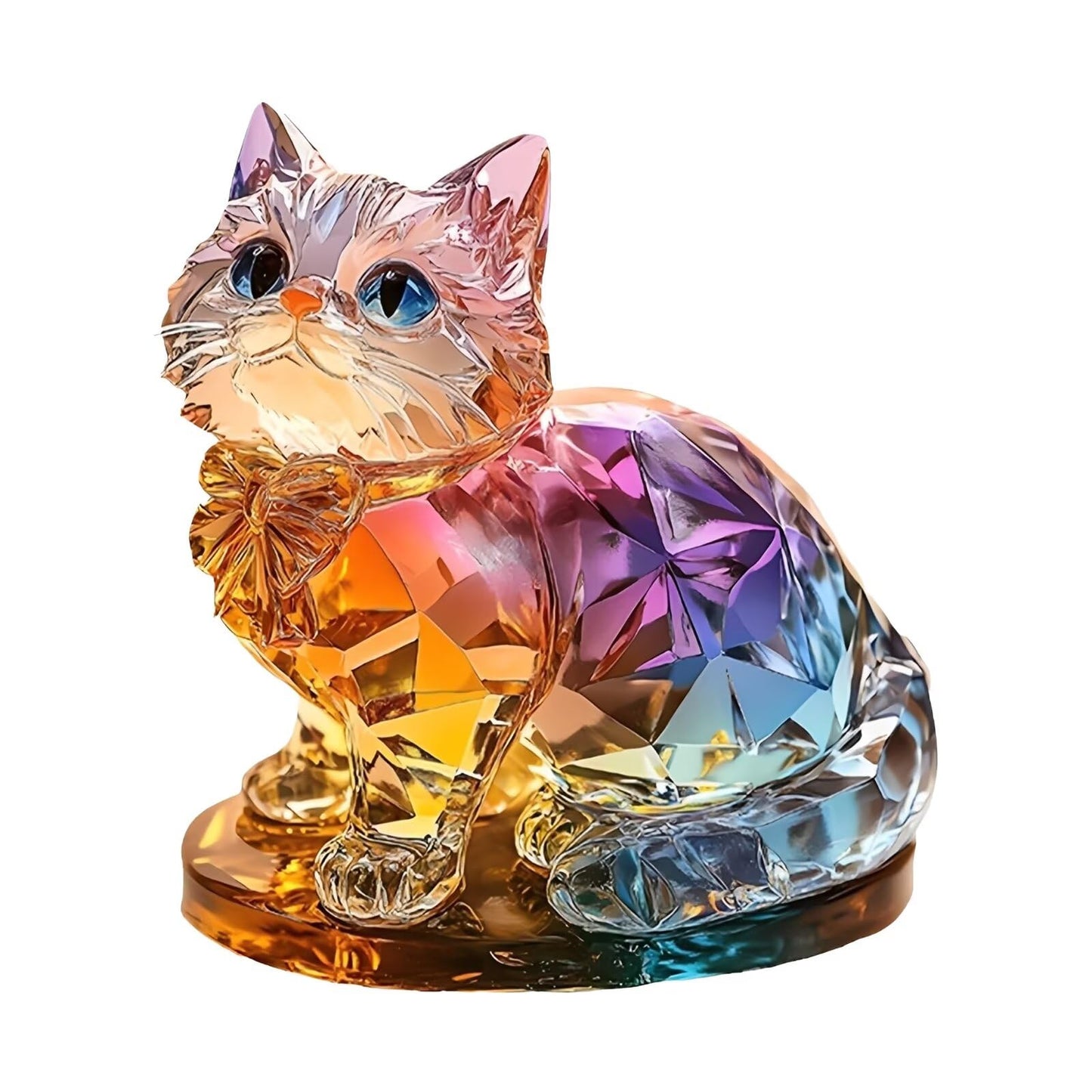 Rainbow Crystal Cat Figurine Acrylic Desktop Decoration, Suitable for Home Décor in Living Room or Office. Idea Gift Choice: Halloween, Christmas, Birthday, Anniversary, Valentine's Day, Celebrations
