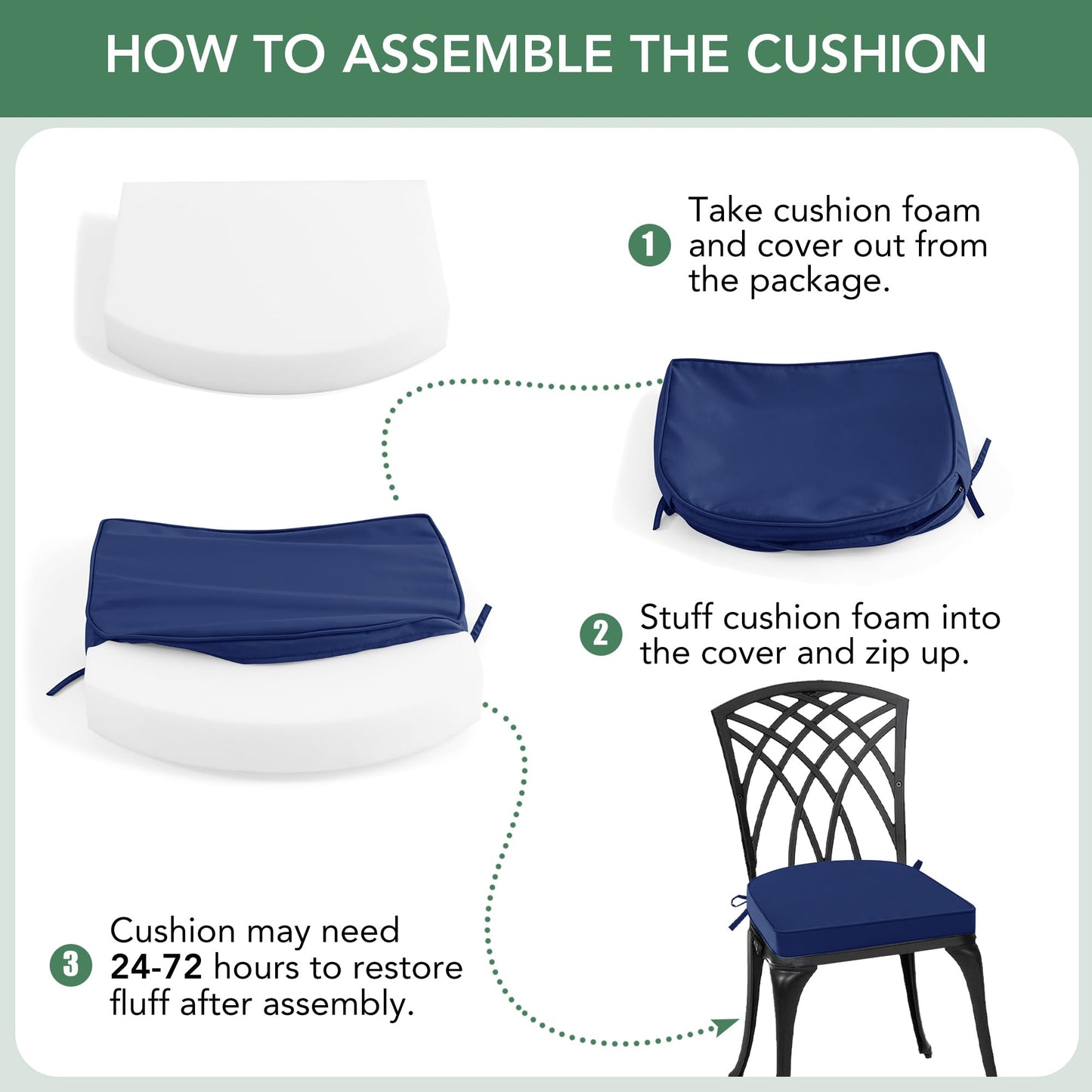 Outdoor Chair Cushions Set of 4: Waterproof & Fade Resistant Patio Furniture Cushions - 17 x 16 x 2 Inch Non Slip Round Corner Seat Cushion Pads with Removable Cover for Garden Yard Lawn, Navy Blue