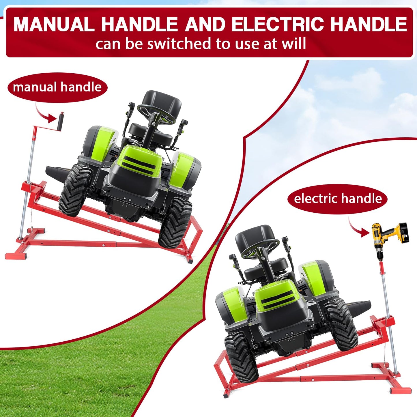Upgraded Lawn Mower Lift Jack for Riding Lawn Mowers & Garden Tractors, Telescopic Maintenance Lawn Mower Jack Mower Lift with Manual Handle & Power Tool Extension Handle, Weight Capacity 880 Lbs