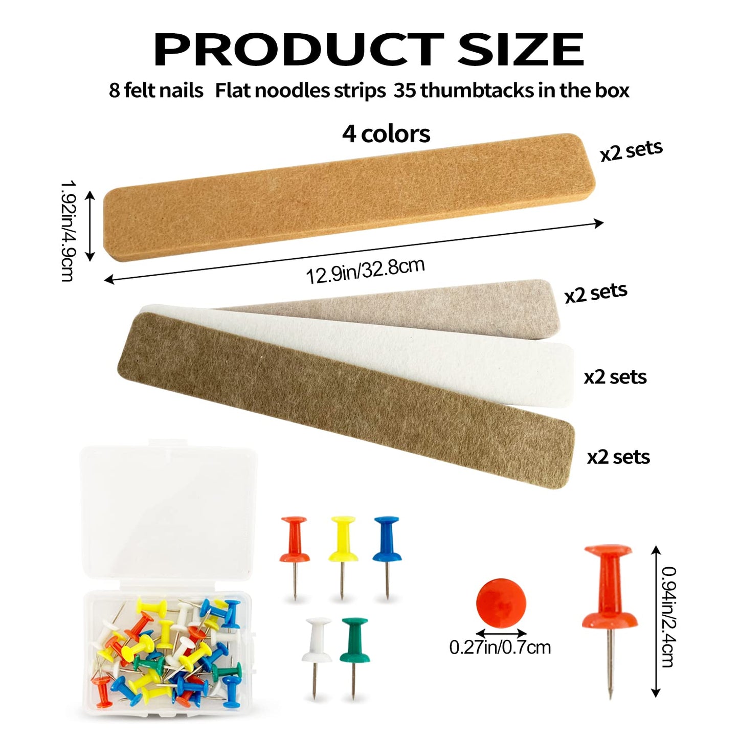 8 Packs Felt Pin Board Bar Strips Bulletin Board,Notice Board Self Adhesive Cork Board with 35 Push Pins,for Office Home Classroom Wall Decoration Paste Notes, Photos,Schedules