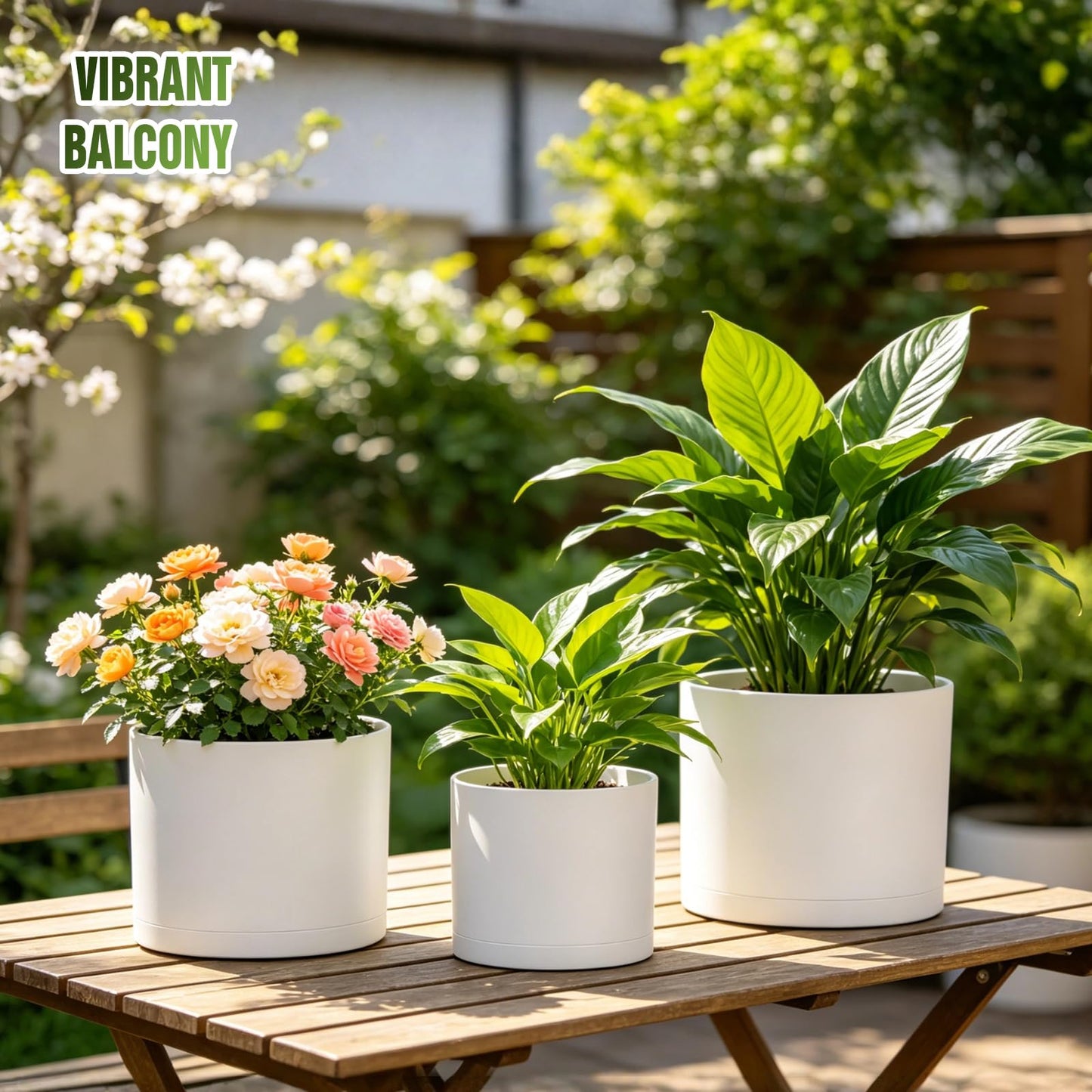 Areutxbis 10/9/8 Inch Large Plant Pots with Drainage Holes and Trays, 3 Pack Modern Minimalist Cylinder Planters for Monstera, Snake Plant, Indoor Outdoor (Matte White)